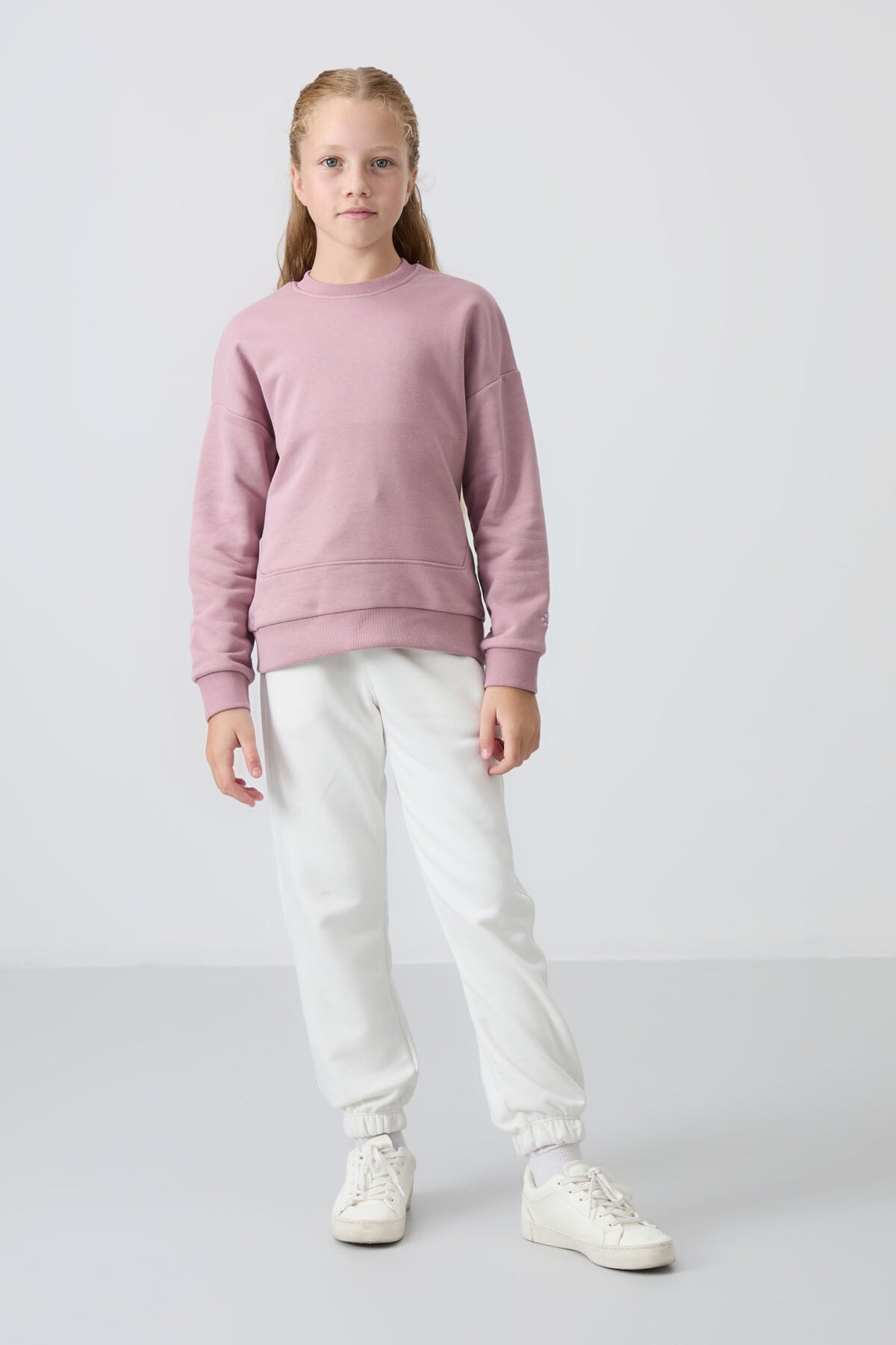 Gül Kurusu Pamuklu İçi Tüylü Yumuşak Dokulu Oversize Nakışlı Kız Çocuk Sweatshirt - 75150