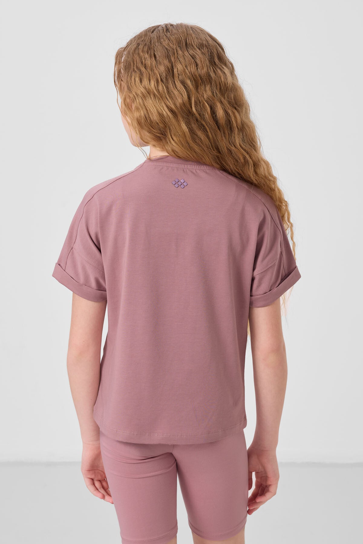 Gül Kurusu Pamuklu O Yaka Oversize Fit Basic Kız Çocuk T-Shirt - 75182