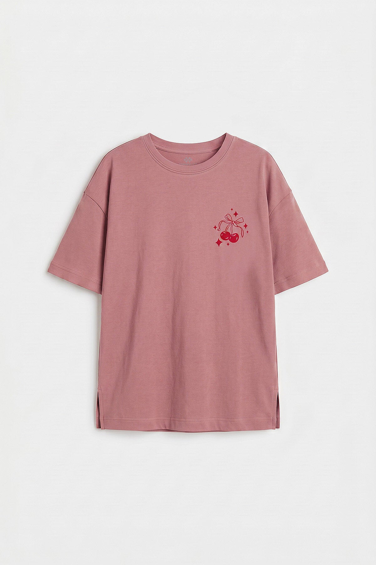 Gül Kurusu Oversize Kısa Kollu Baskılı Kız Çocuk T-Shirt - 75176