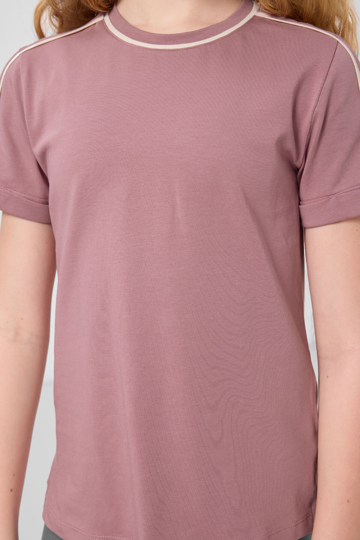 Gül Kurusu Pamuklu O Yaka Standart Fit Basic Kız Çocuk T-Shirt - 75177