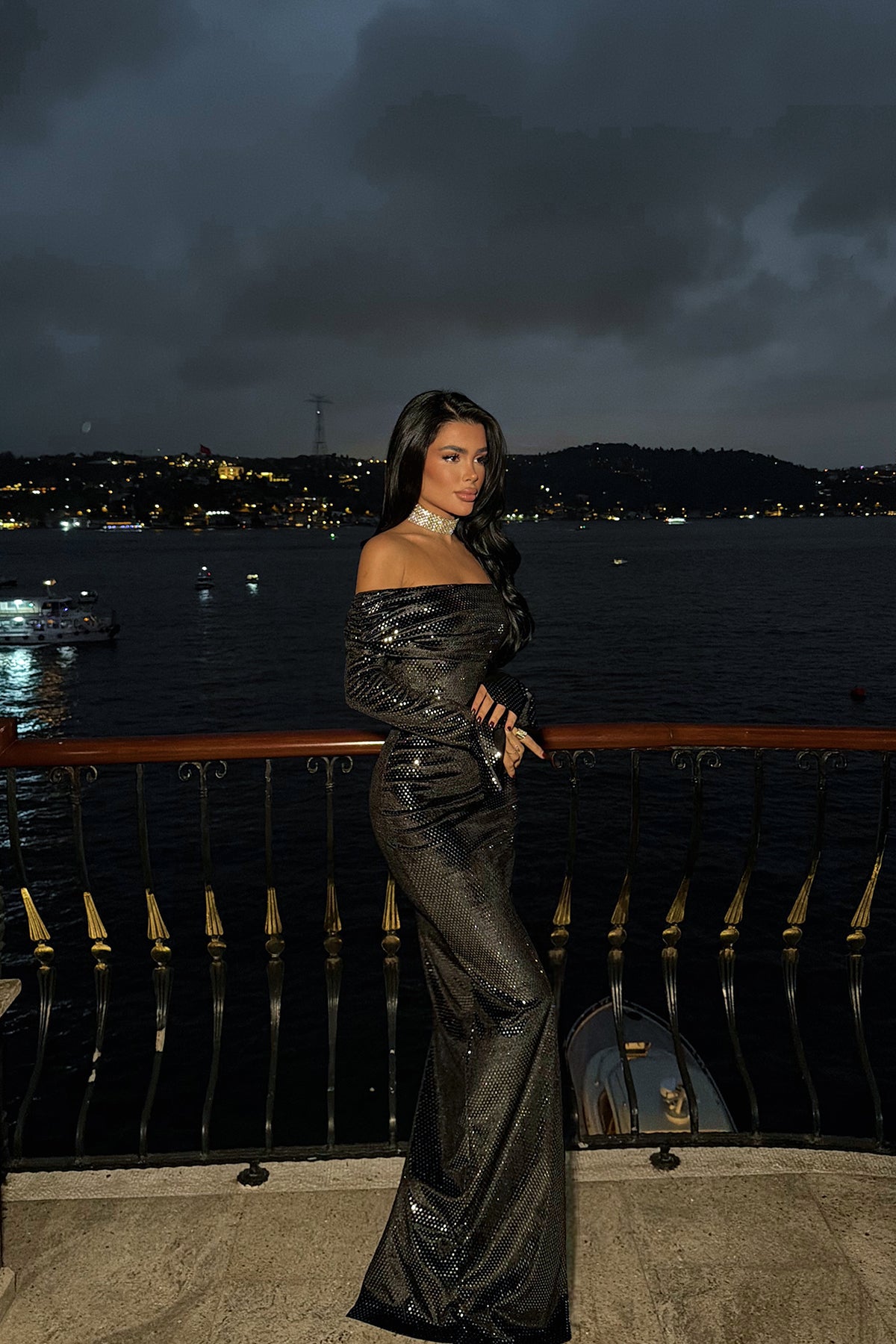 Gümüş Lelia uzun elbise ATE-4018