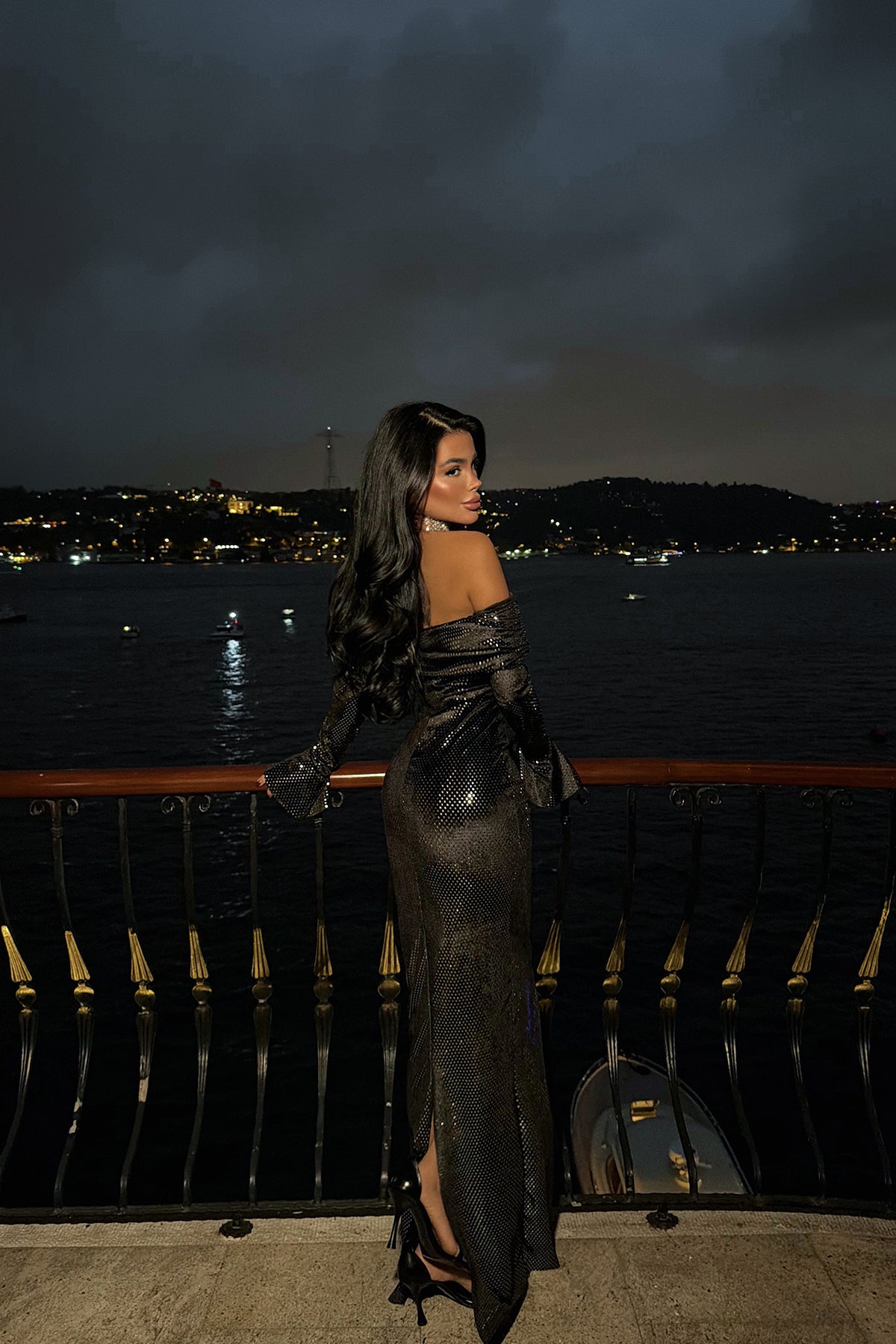 Gümüş Lelia uzun elbise ATE-4018