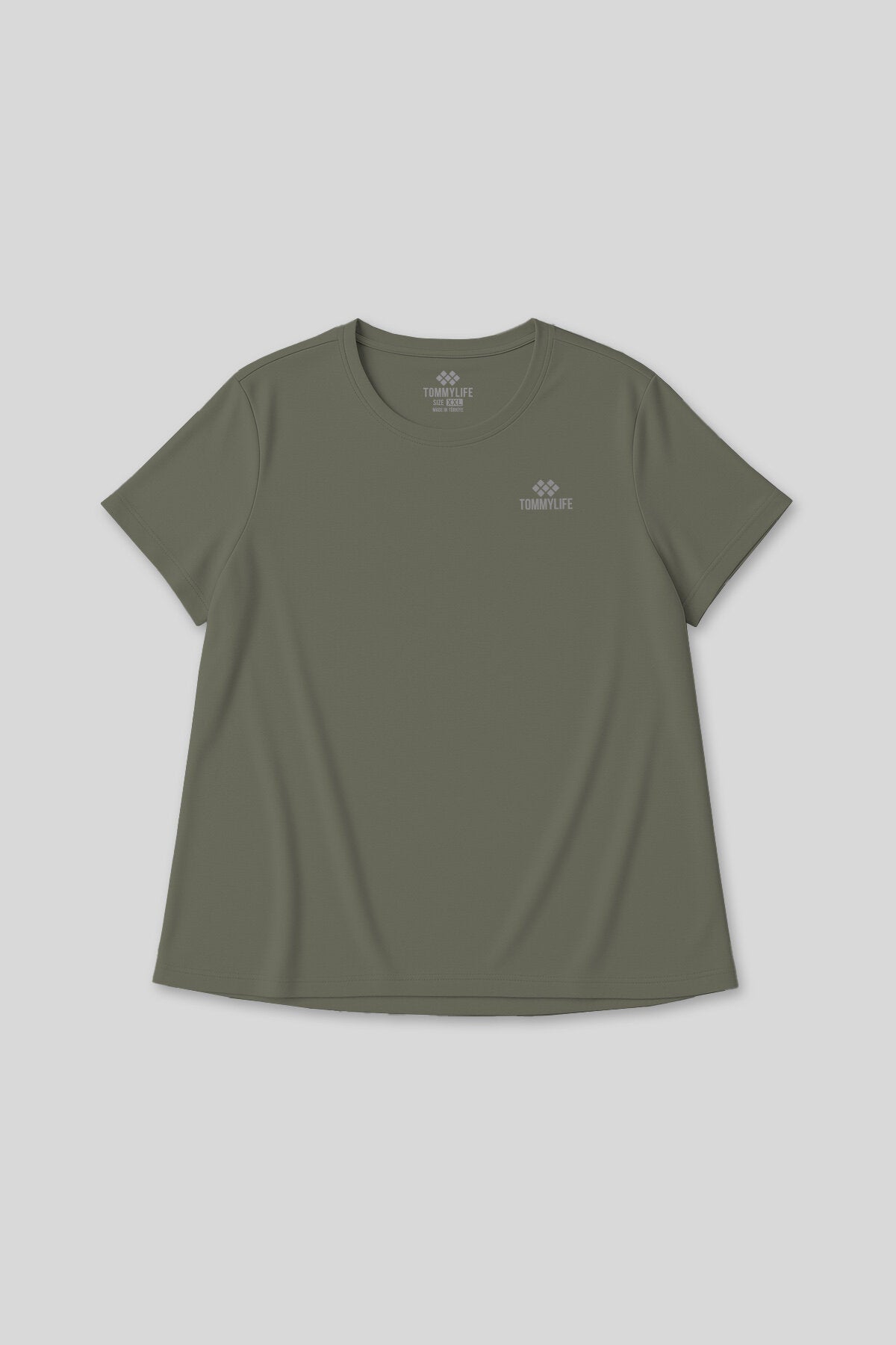 Haki Baskılı O Yaka Rahat Form Battal Büyük Beden Kadın T-Shirt - 97308