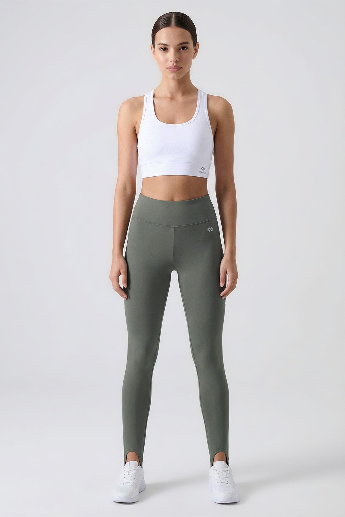 Haki Standart Fit Esnek Spor Performans Kadın Topuklu Tayt - 94685