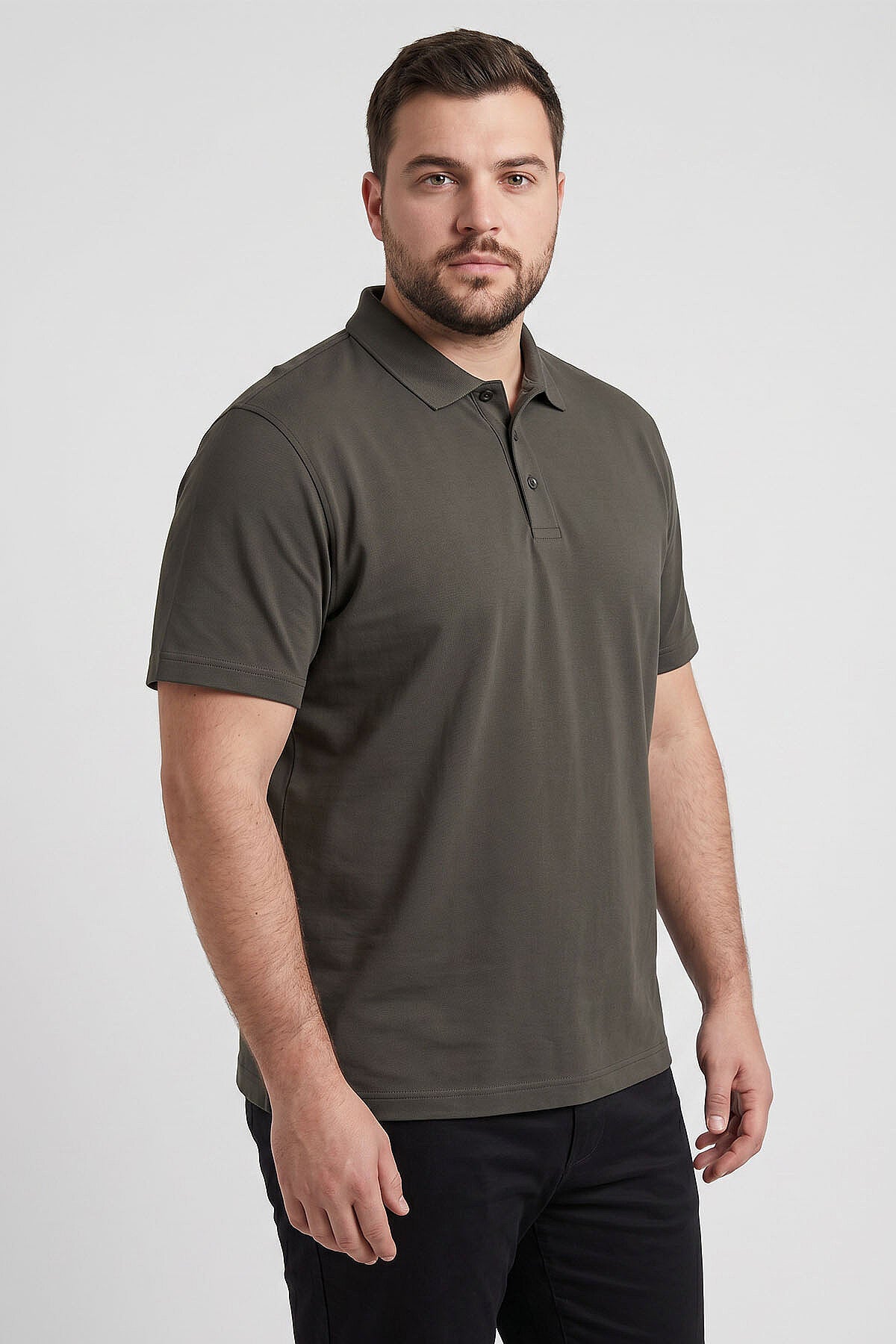 Haki Polo Yaka Büyük Beden Battal Erkek T-Shirt - 88511