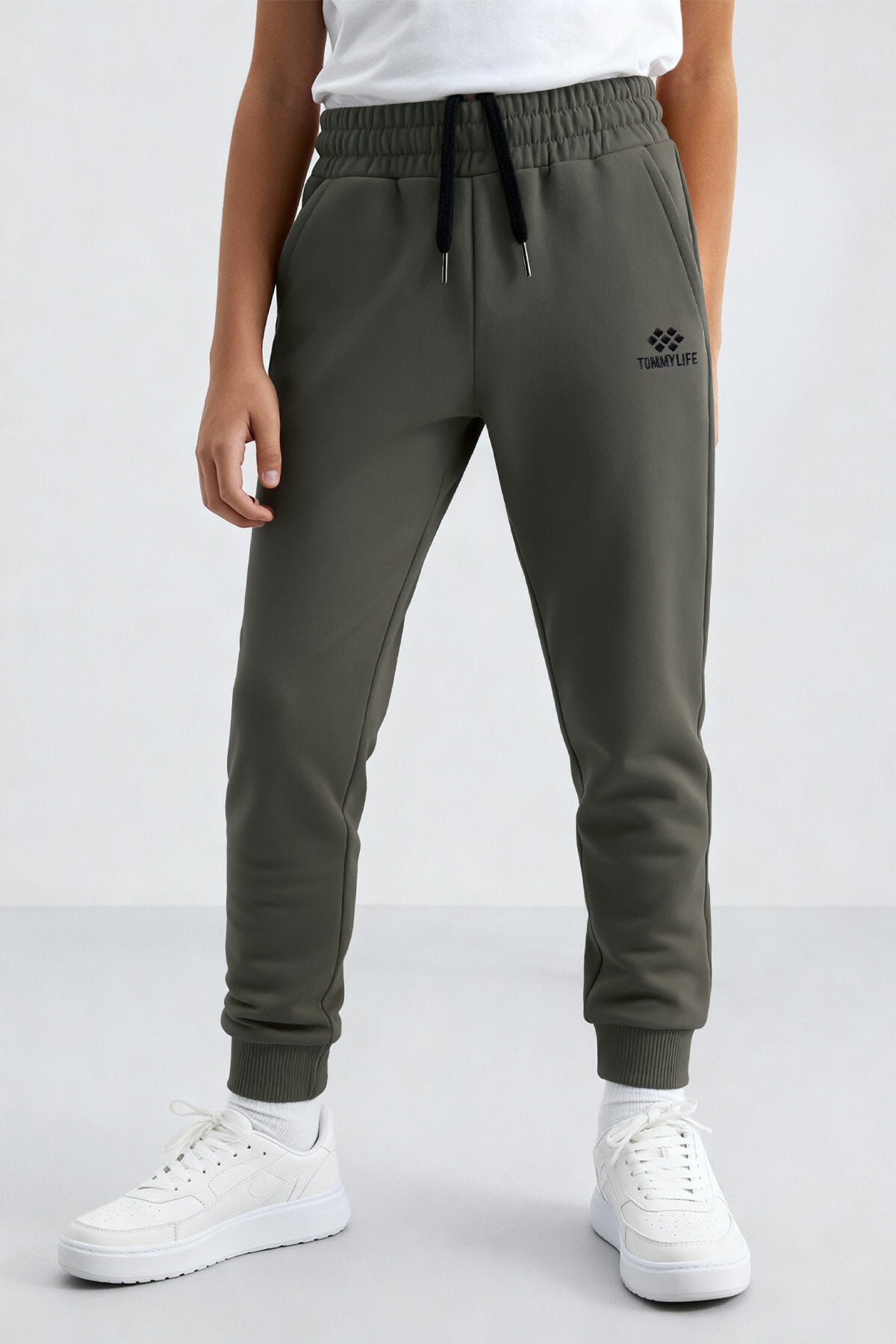 Haki Standart Fit Manşetli İnce Erkek Çocuk Eşofman Alt - 11062