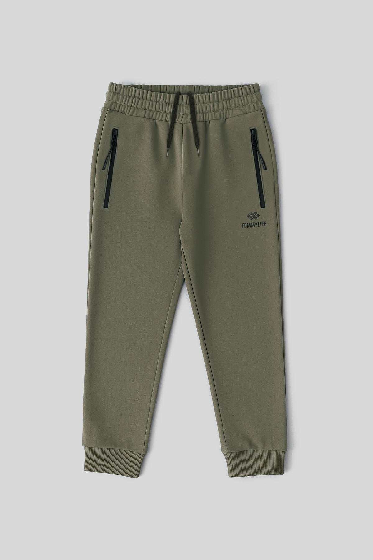 Haki Fermuarlı Standart Fit İnce Erkek Çocuk Eşofman Alt - 64042