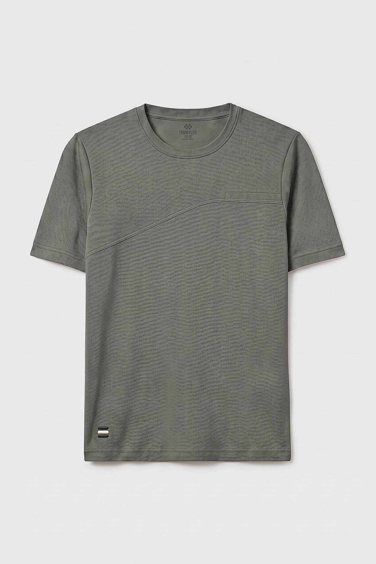 Haki Rahat Form Yüzeyi Dokulu Ön Dikiş Detaylı Erkek T-Shirt - 88437