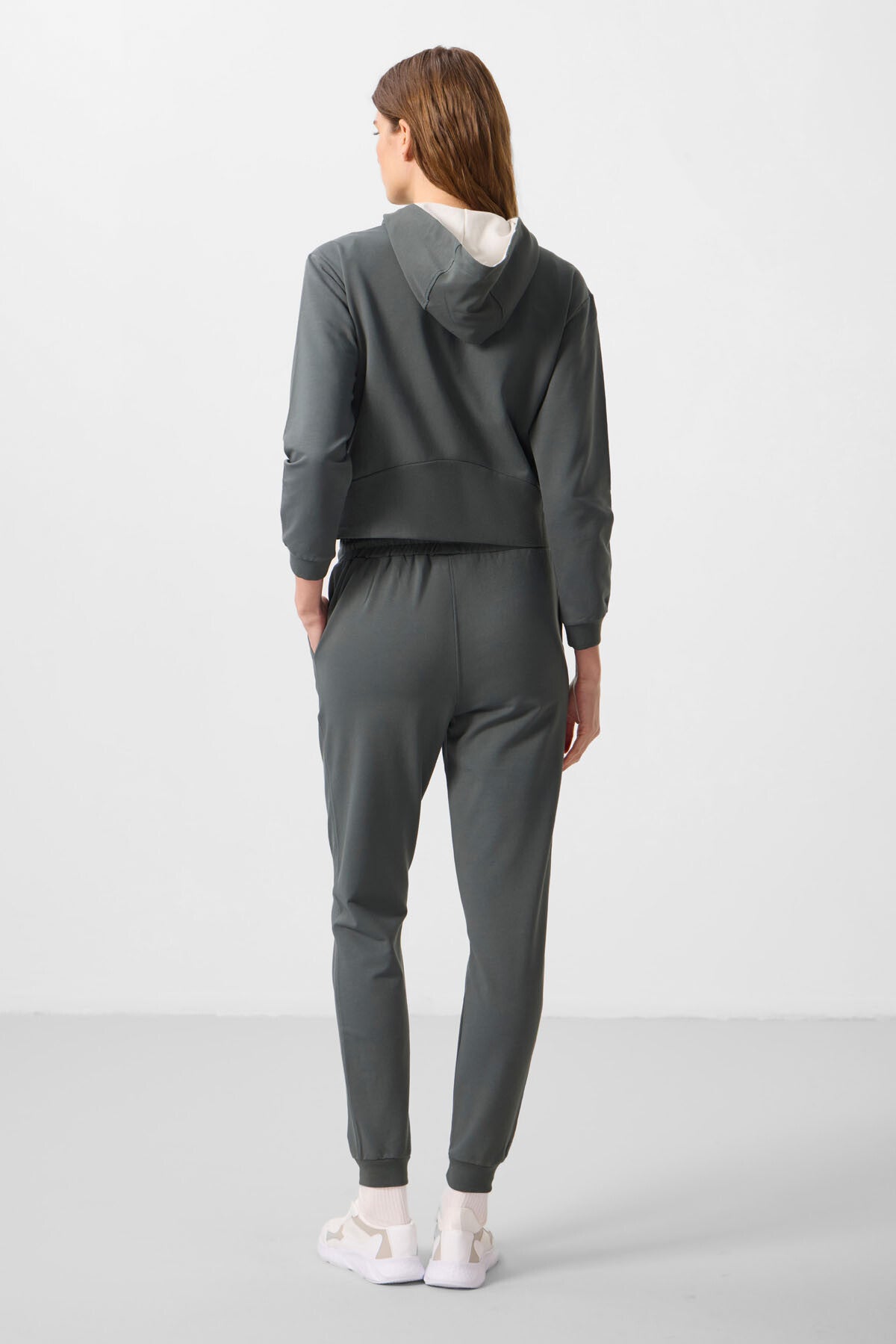 Haki Kapüşonlu Fermuarlı Oversize Kadın Eşofman Takım - 95328