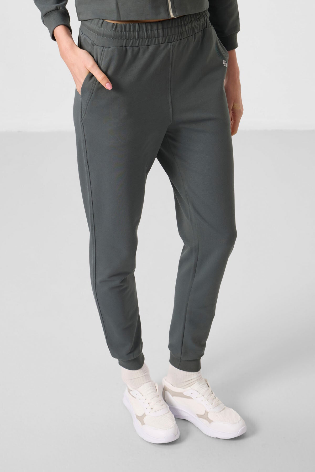 Haki Kapüşonlu Fermuarlı Oversize Kadın Eşofman Takım - 95328