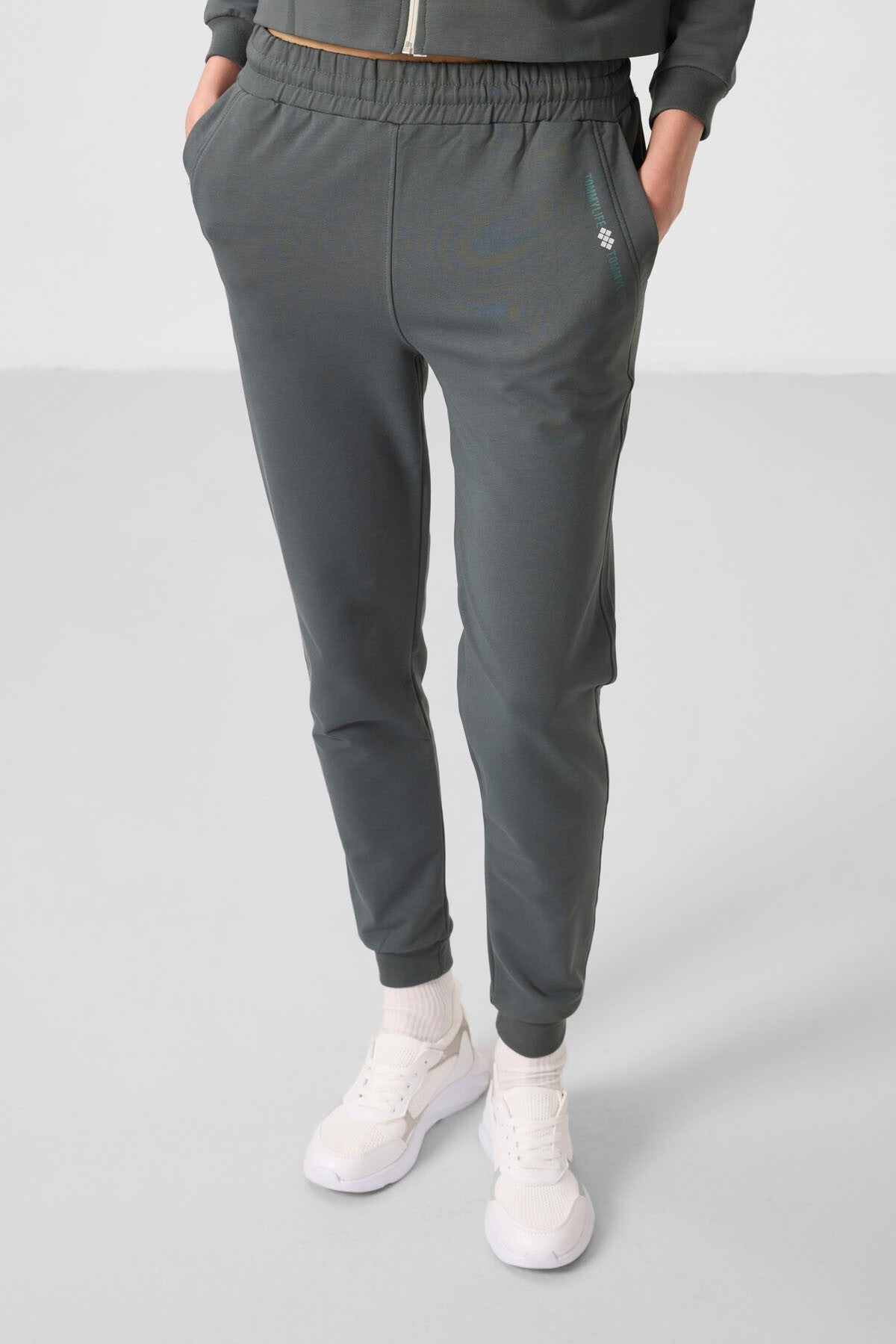 Haki Kapüşonlu Fermuarlı Oversize Kadın Eşofman Takım - 95328