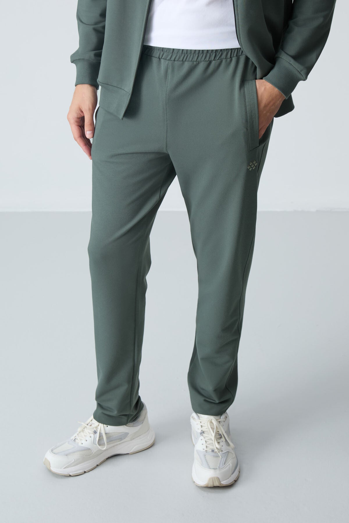 Haki Pamuklu Kalın Yumuşak Dokulu Comfort Fit Basic Erkek Eşofman Takım - 85260