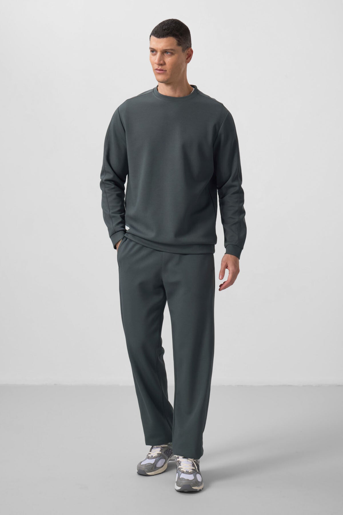 Haki Yüzeyi Dokulu Oversize Erkek Eşofman Takım - 85275