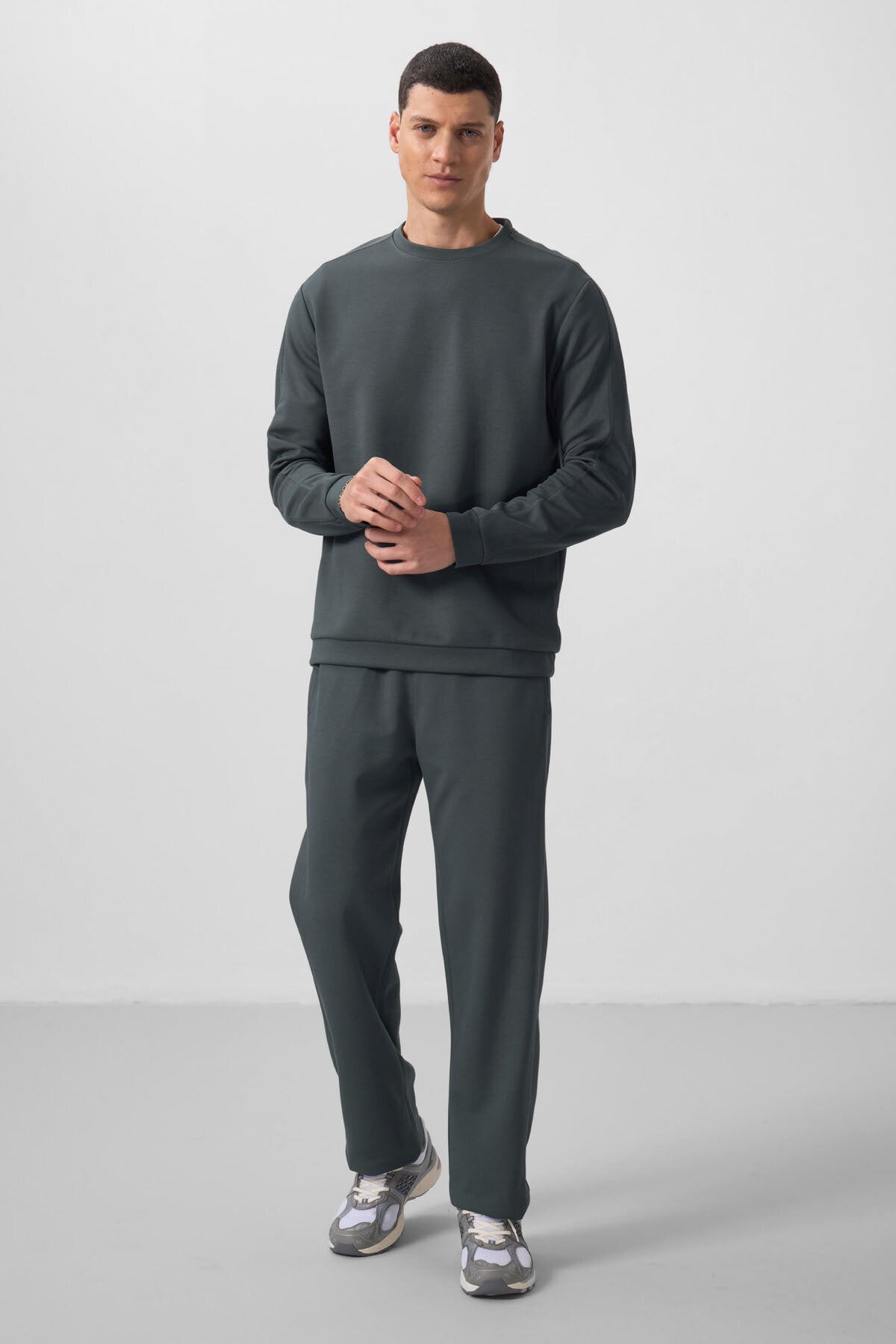Haki Yüzeyi Dokulu Oversize Erkek Eşofman Takım - 85275