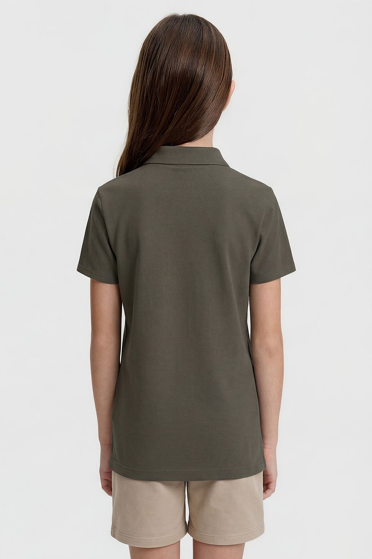 Haki Polo Yaka Standart Fit Basic Unisex Çocuk T-Shirt - 11330