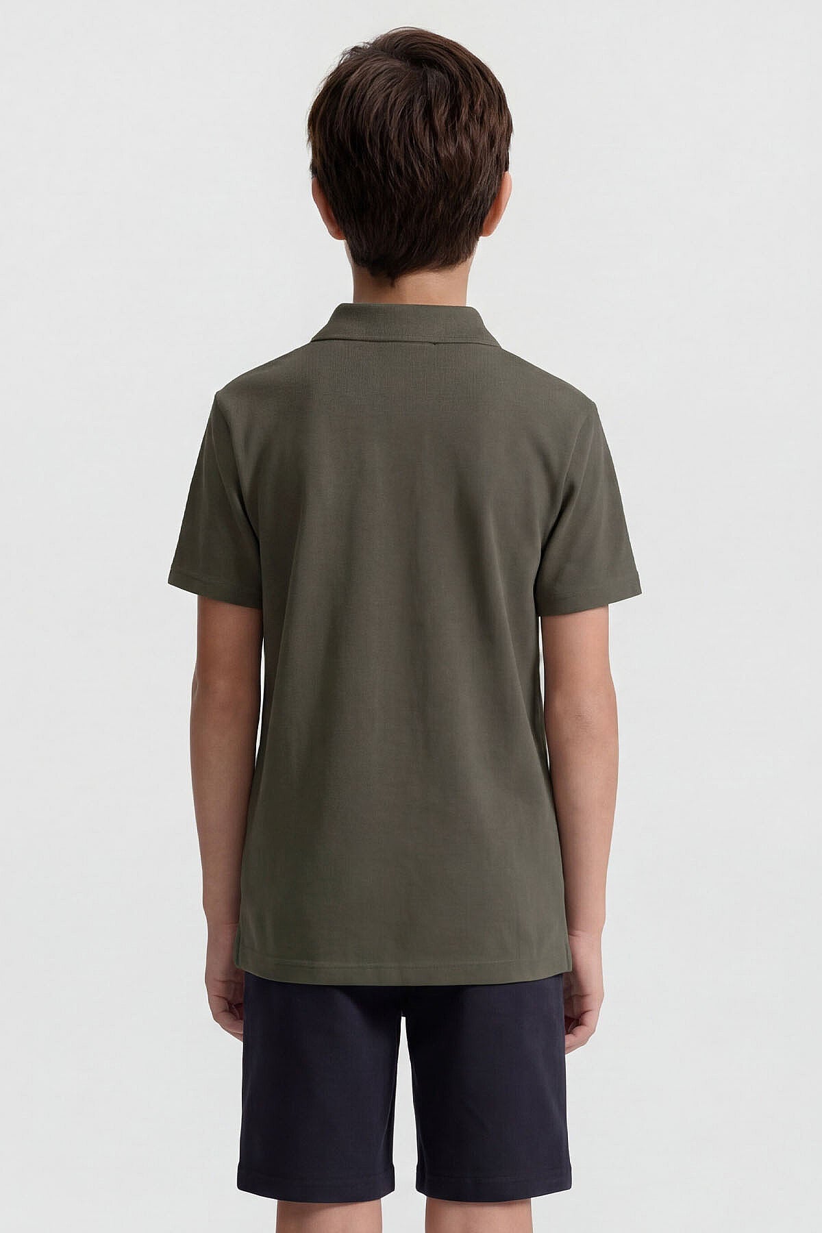 Haki Polo Yaka Standart Fit Basic Unisex Çocuk T-Shirt - 11330