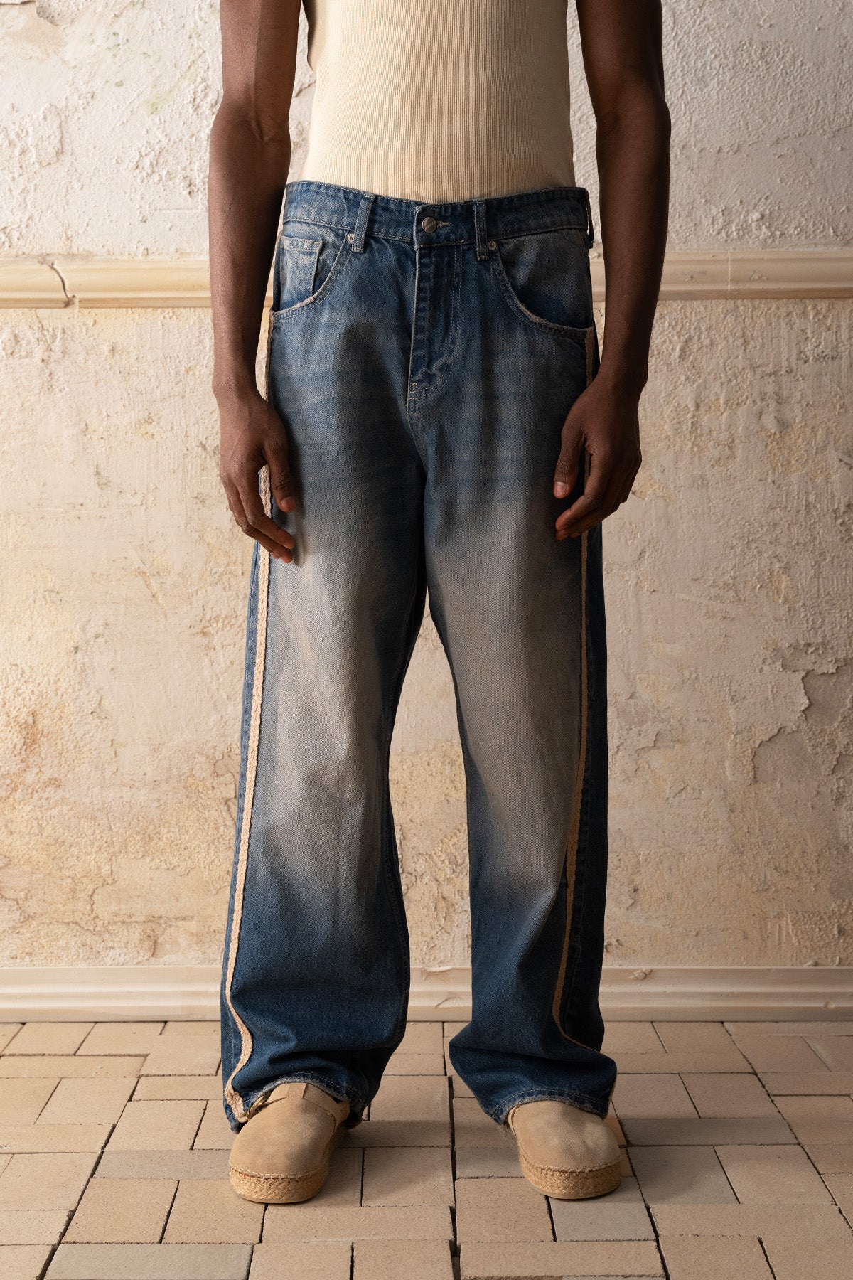 HASIR ŞERİTLİ MAVİ JEAN - MAVİ L