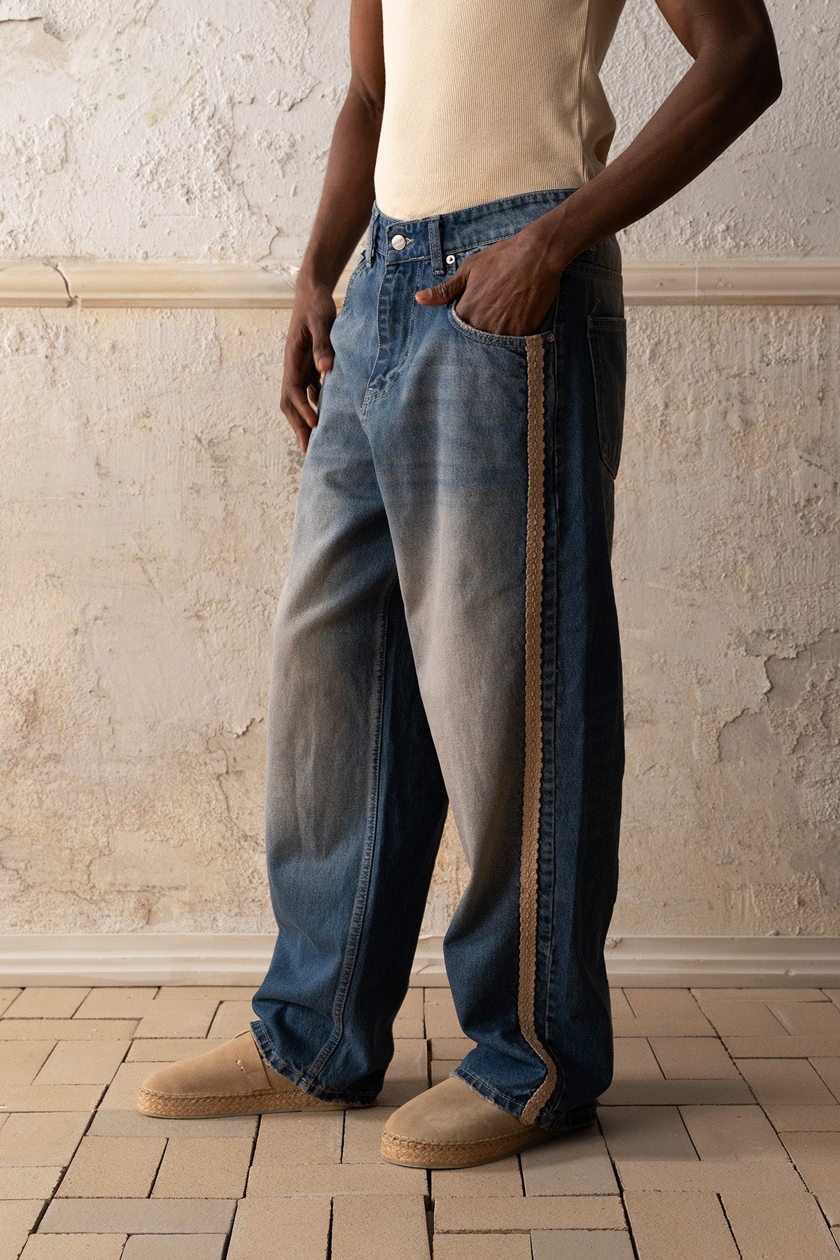 HASIR ŞERİTLİ MAVİ JEAN - MAVİ XXL