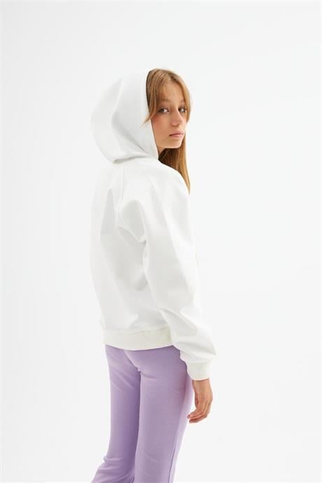 Hilal Akinci Kids Kız Çocuk Tasarım Baskılı Beyaz Sweatshirt İspanyol Paça 2'li Takım Mor 10 Yaş