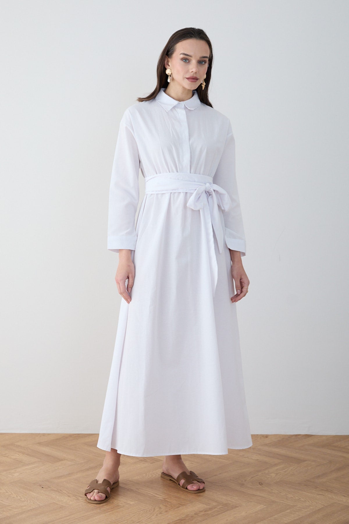 Kuşaklı Poplin Elbise 68-6302