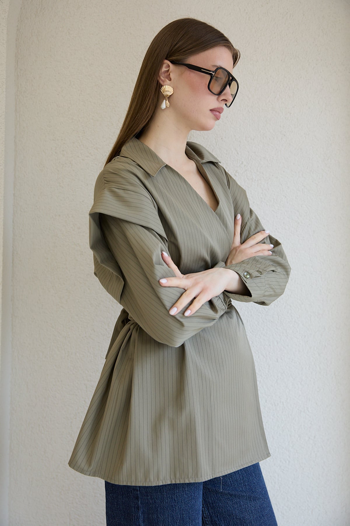 Çizgili Poplin Gömlek 32-2761
