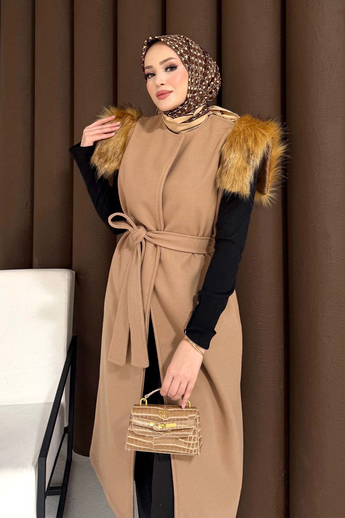 Kürklü Kaşe Yelek 32-3709