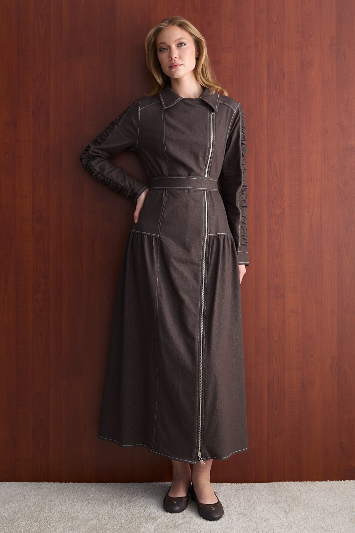 Fermuarlı Denim Elbise 32-2763
