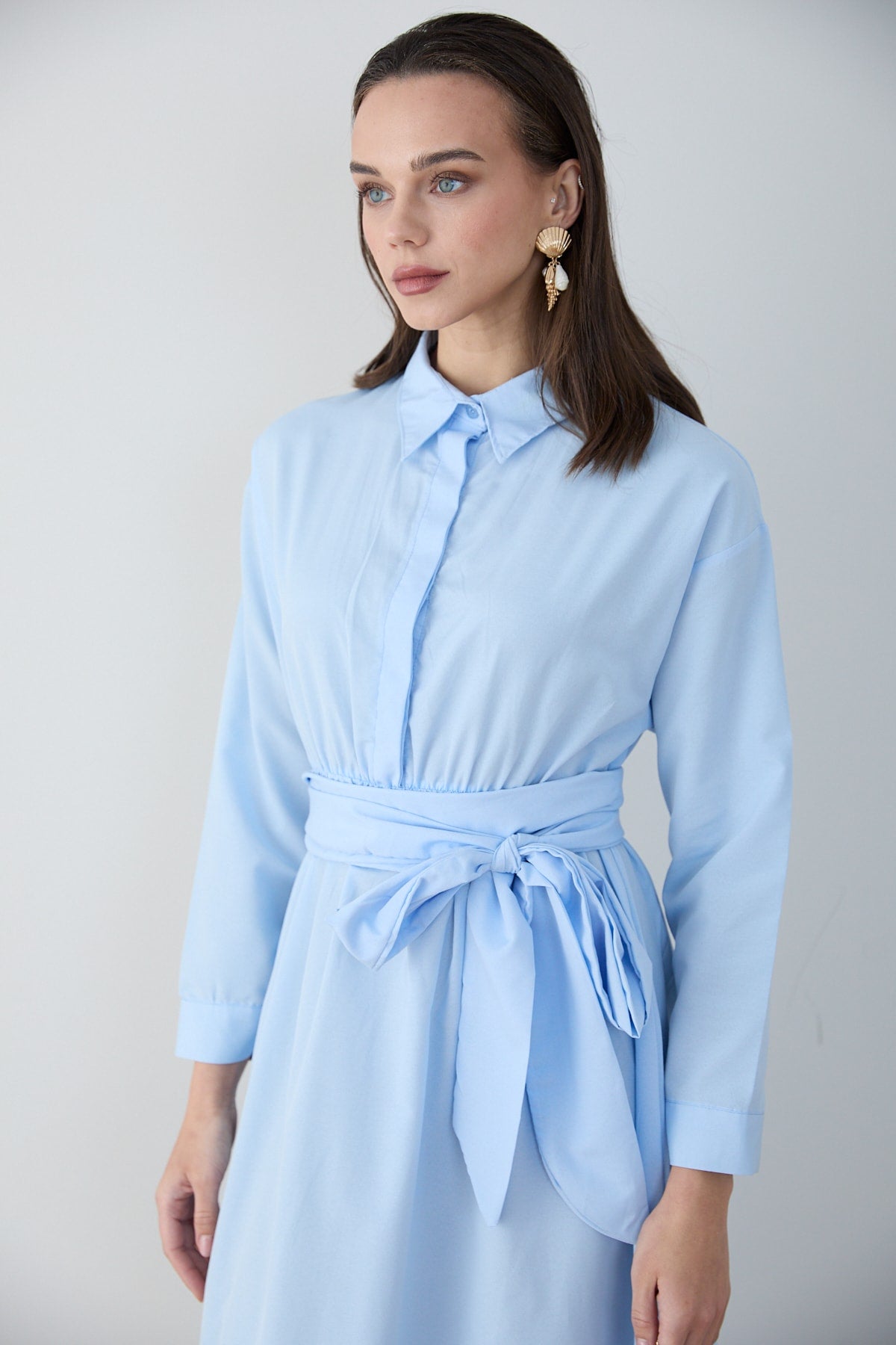 Kuşaklı Poplin Elbise 68-6302