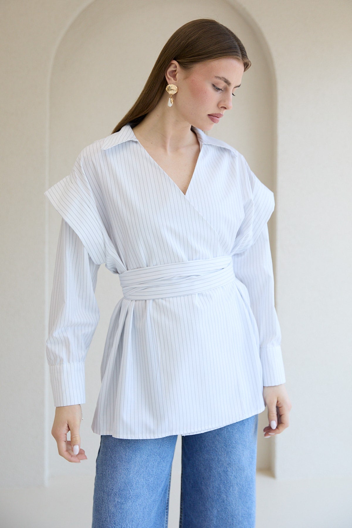 Çizgili Poplin Gömlek 32-2761