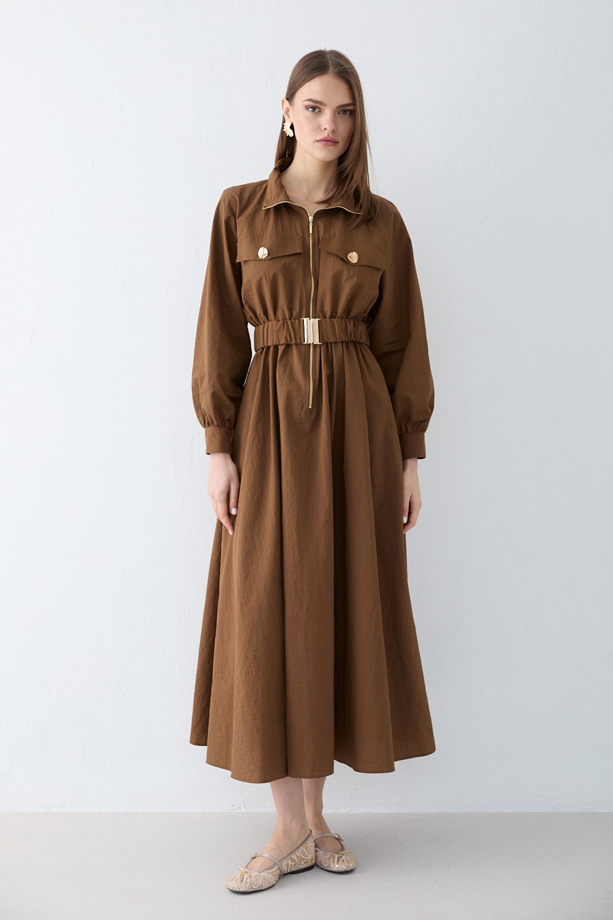 Düğme Detaylı Elbise 32-2679