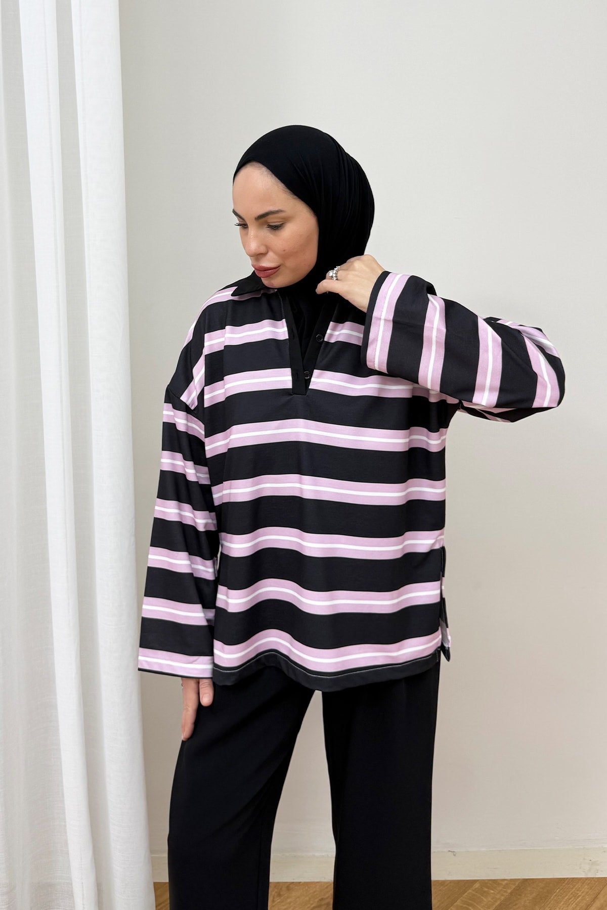 Polo Yaka Çizgili Tunik 79-7045