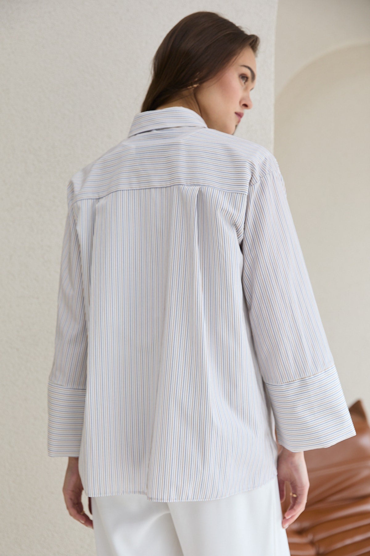 Oversize Çizgili Gömlek 32-2812