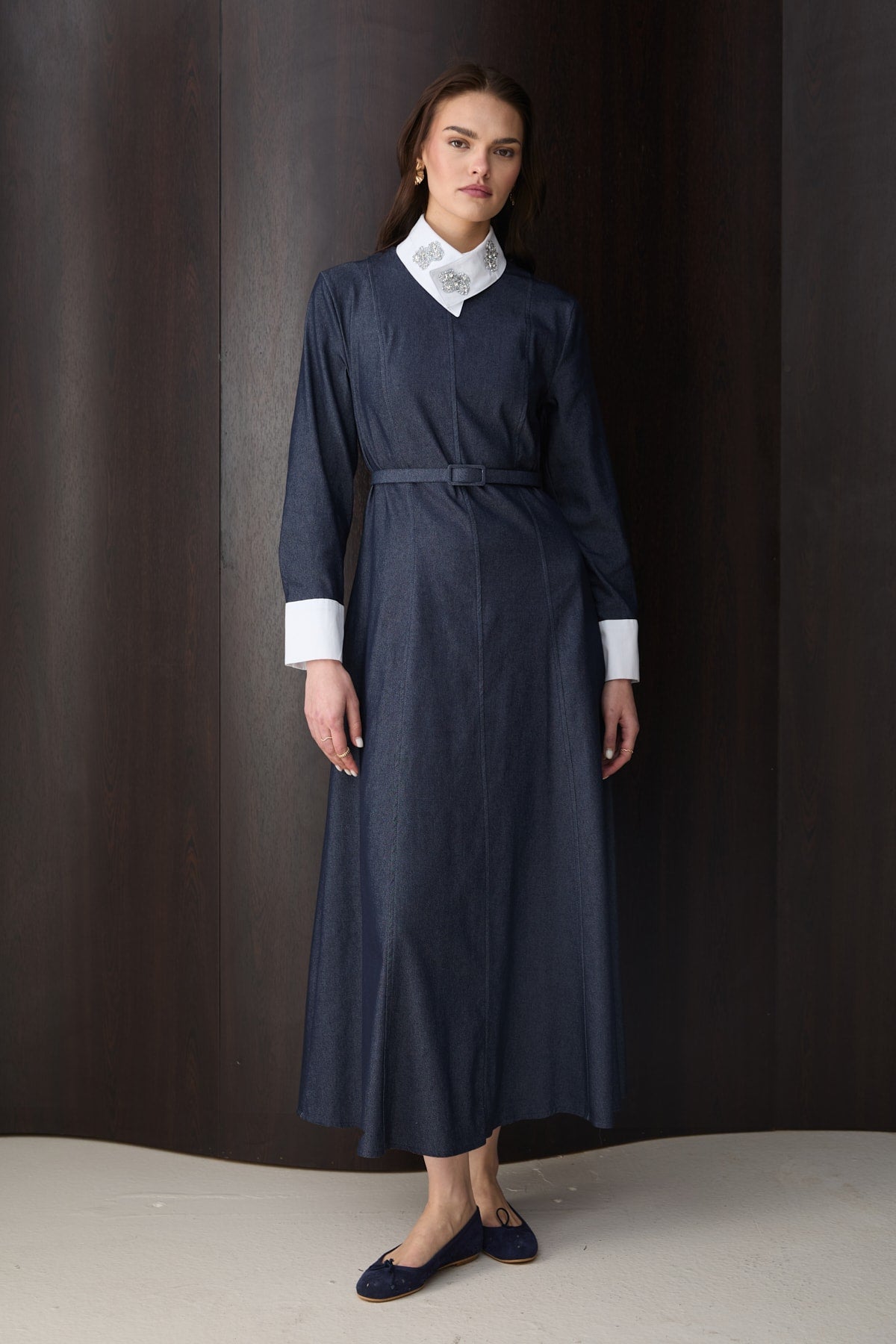 Yakada Detaylı Denim Elbise 32-2791