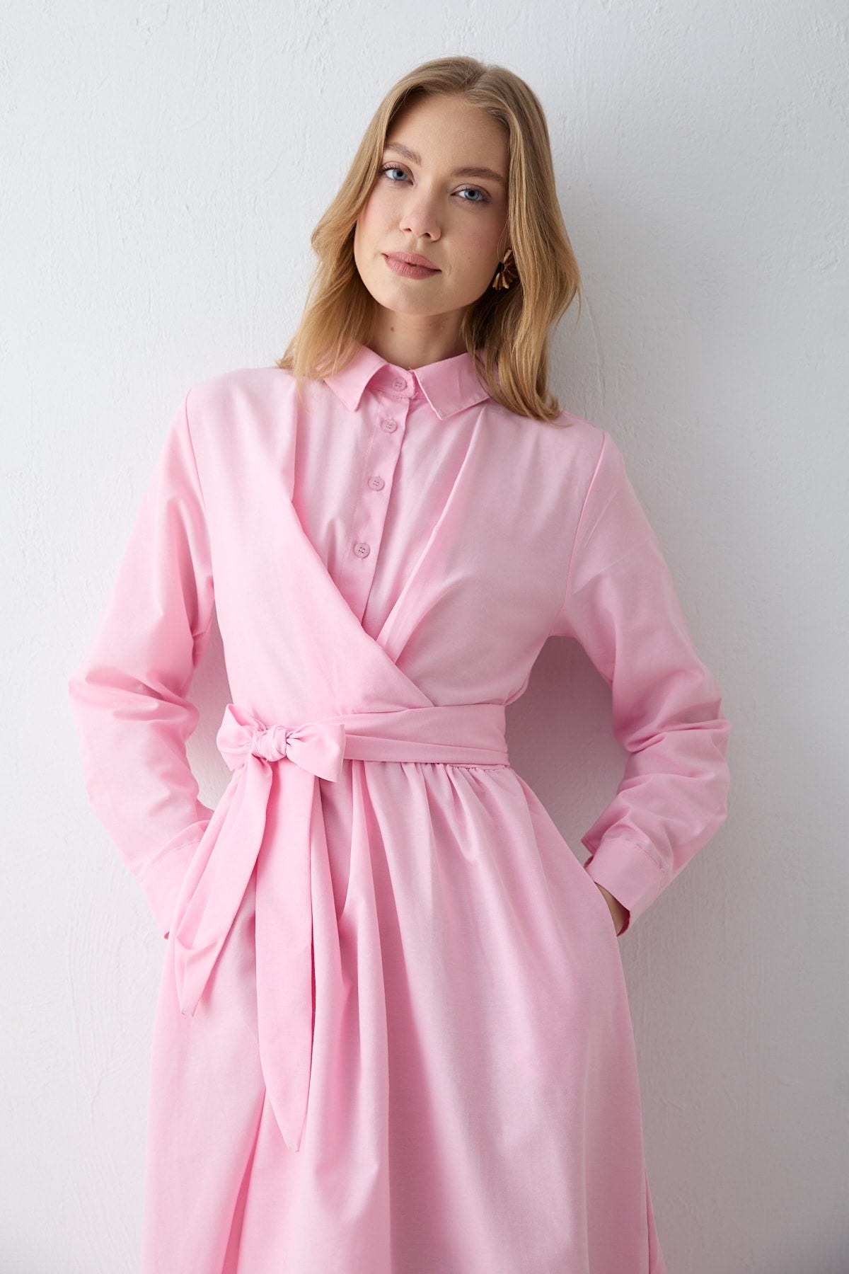 Bağlamalı Poplin Elbise 68-6163-1
