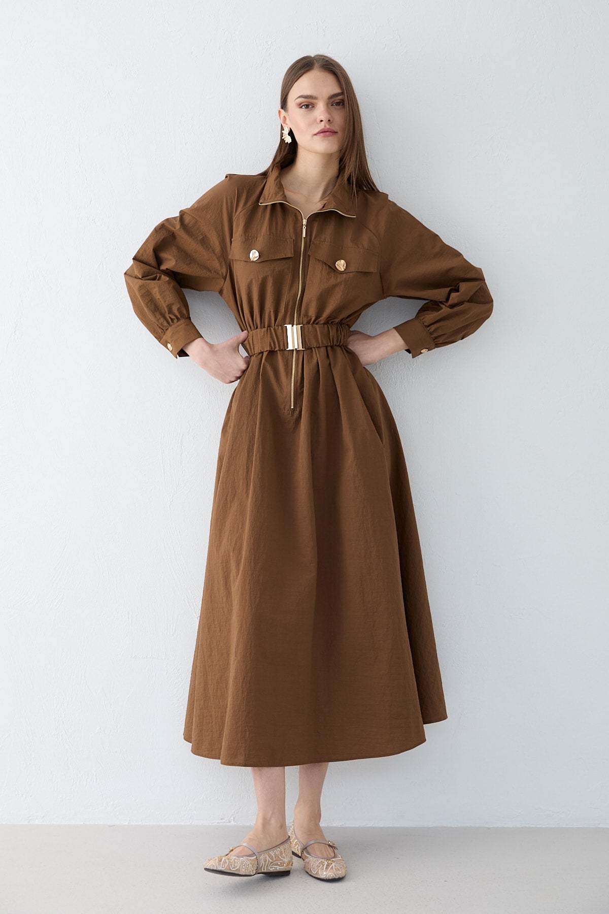 Düğme Detaylı Elbise 32-2679