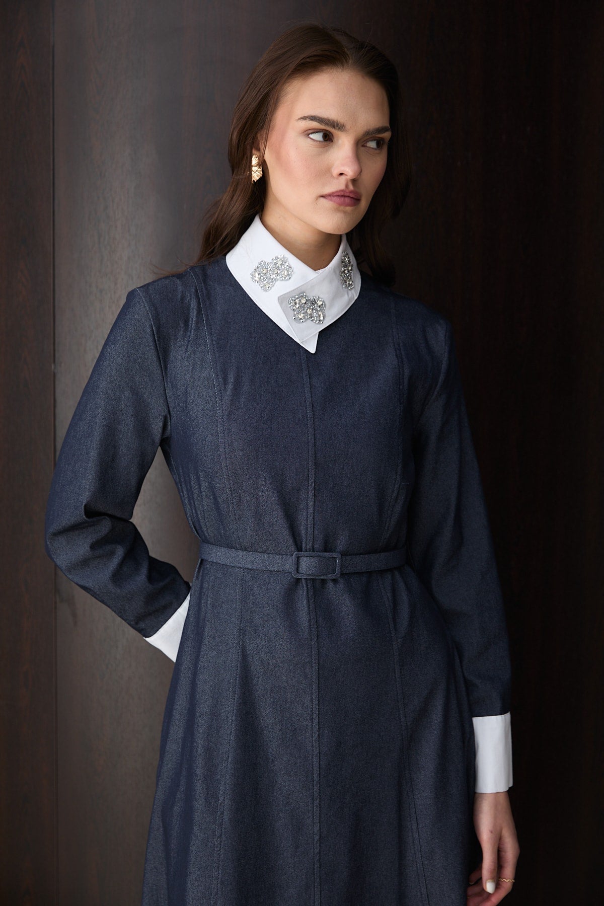 Yakada Detaylı Denim Elbise 32-2791