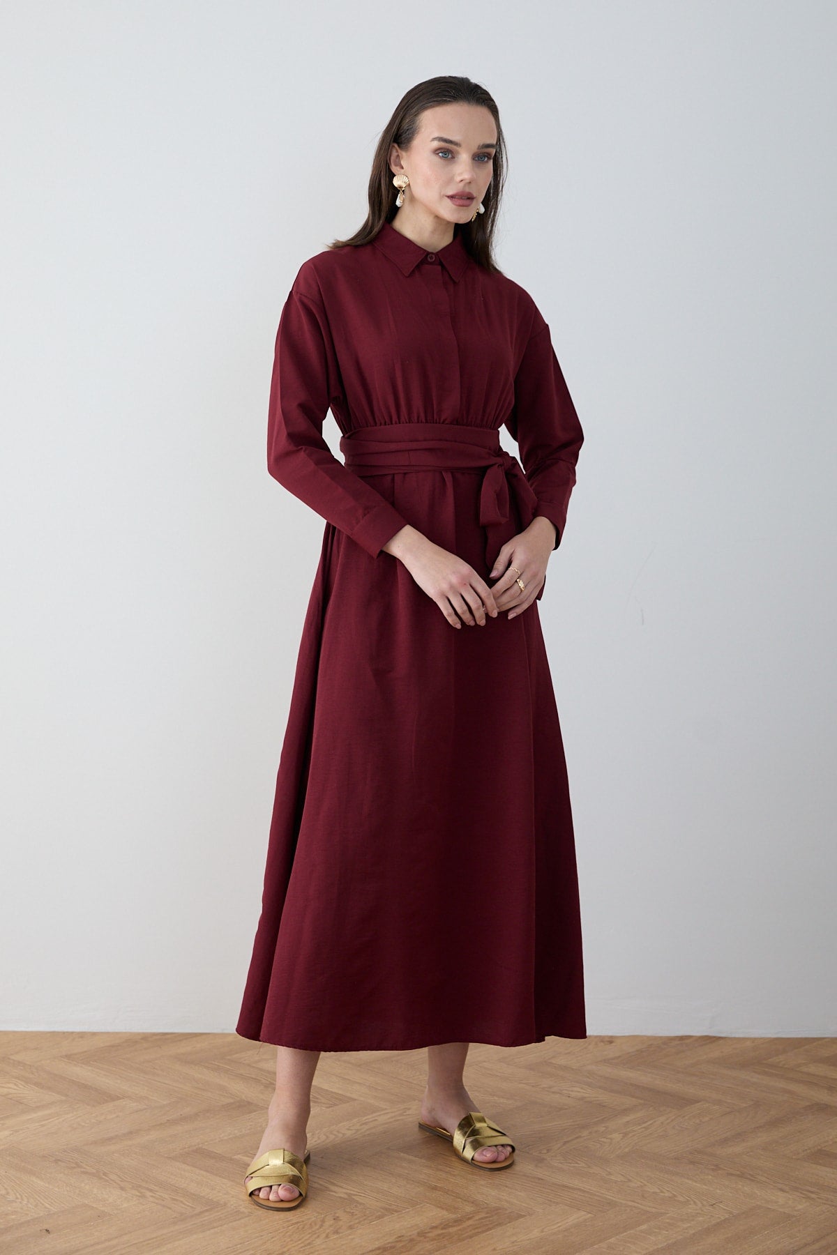 Kuşaklı Poplin Elbise 68-6302