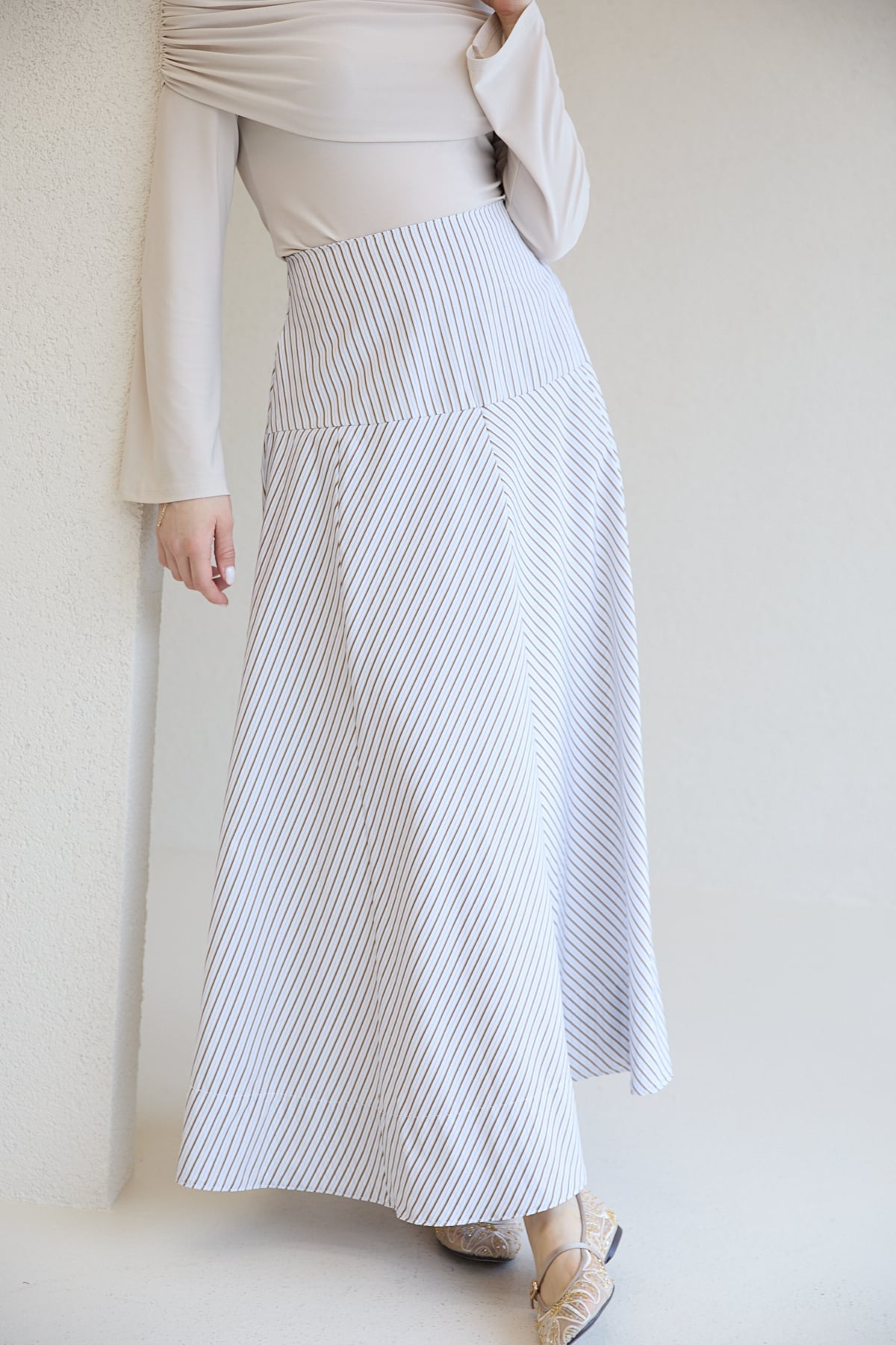 Çizgili Poplin Etek 32-2828