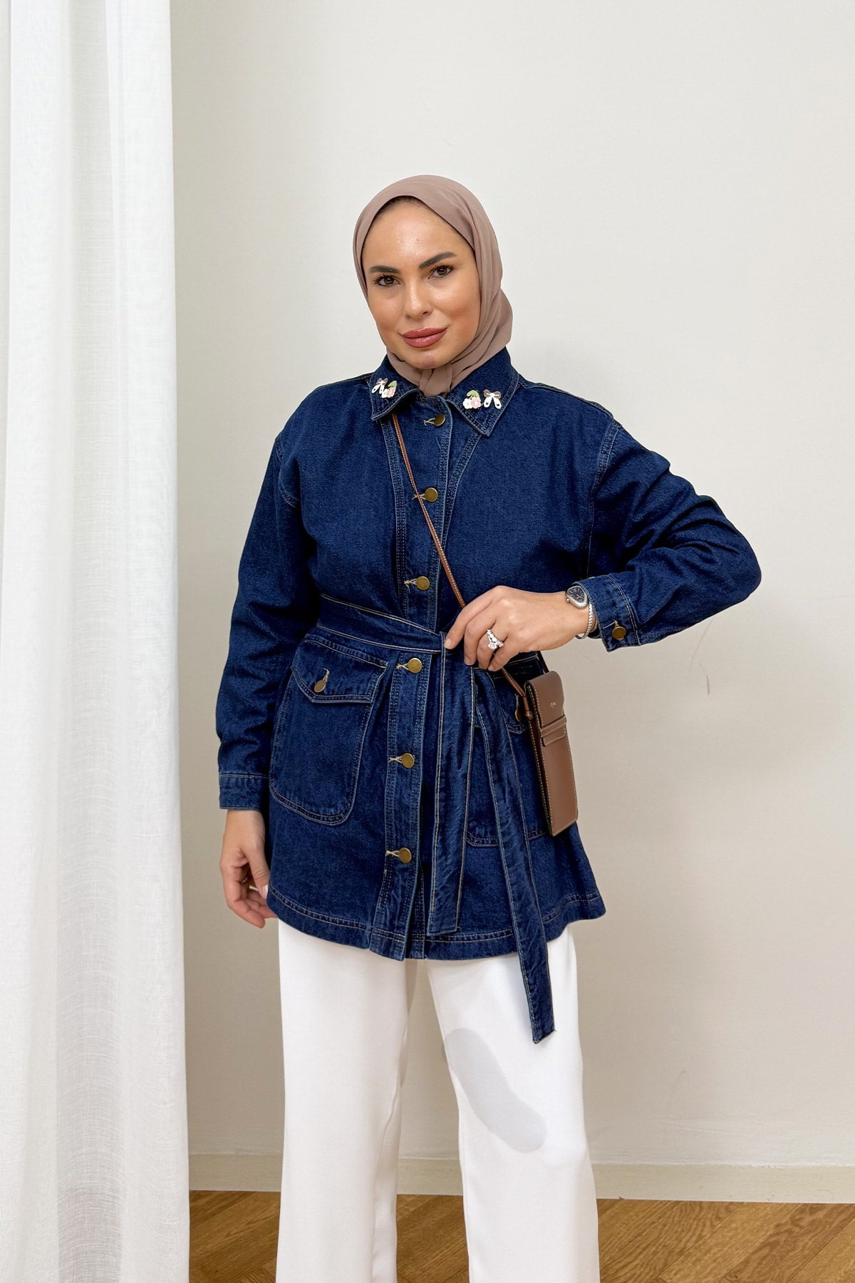Aksesuarlı Denim Ceket 3-721