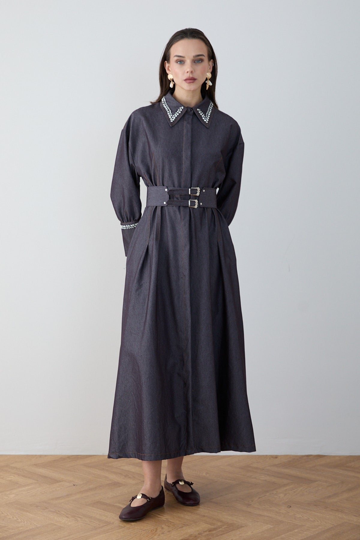 Taşlı Denim Elbise 32-2797
