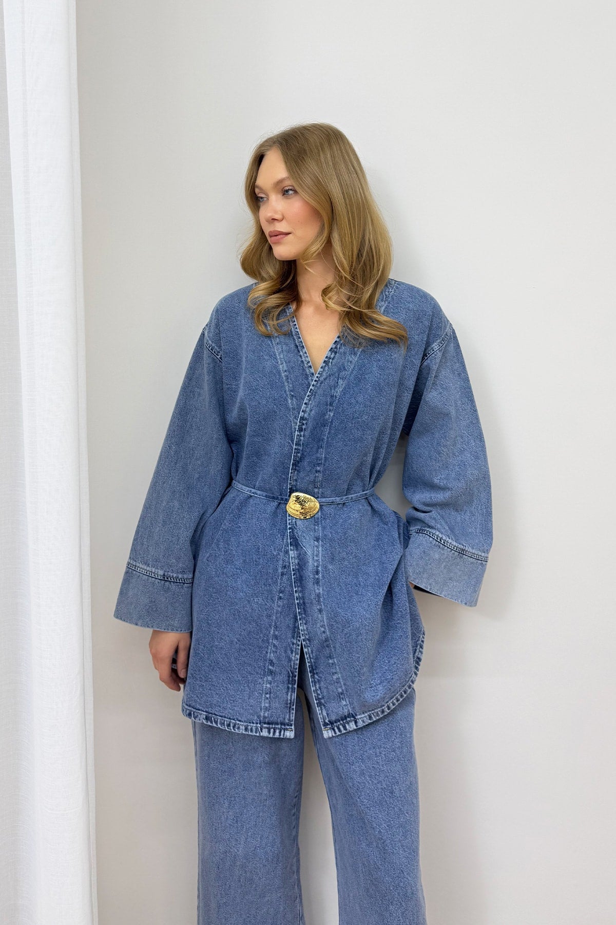 Düğmeli Broşlu Denim Takım 3-725