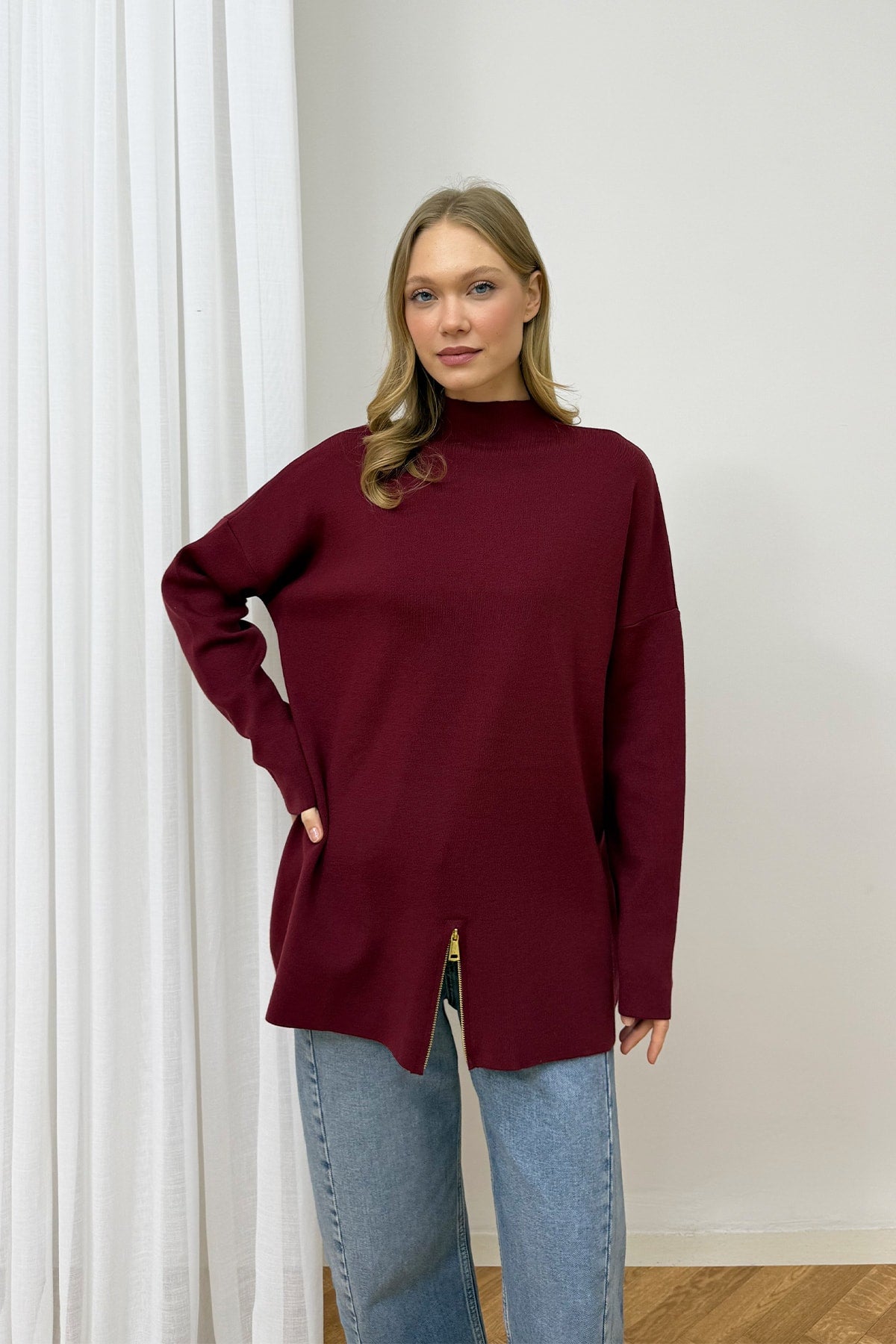 Fermuar Detaylı Triko Tunik 87-2670