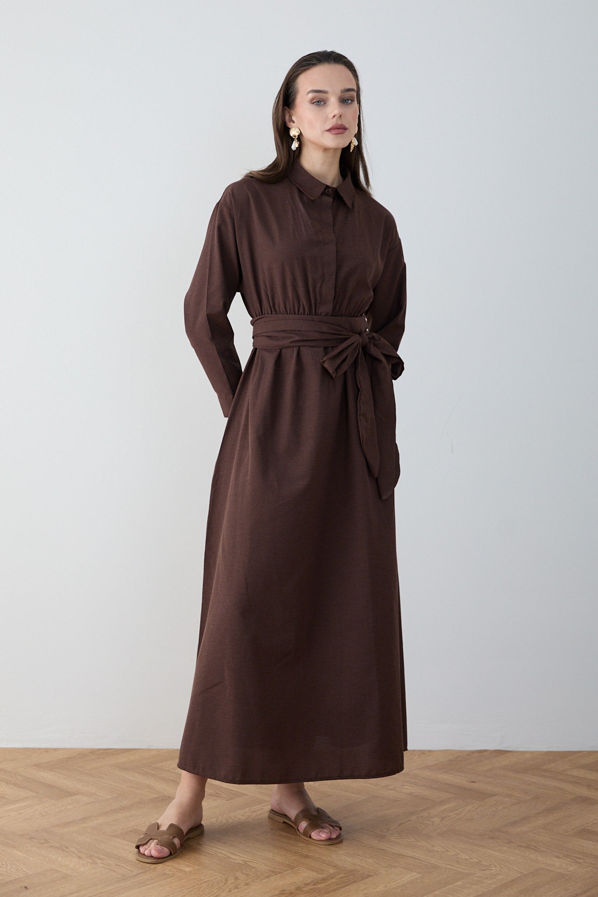 Kuşaklı Poplin Elbise 68-6302