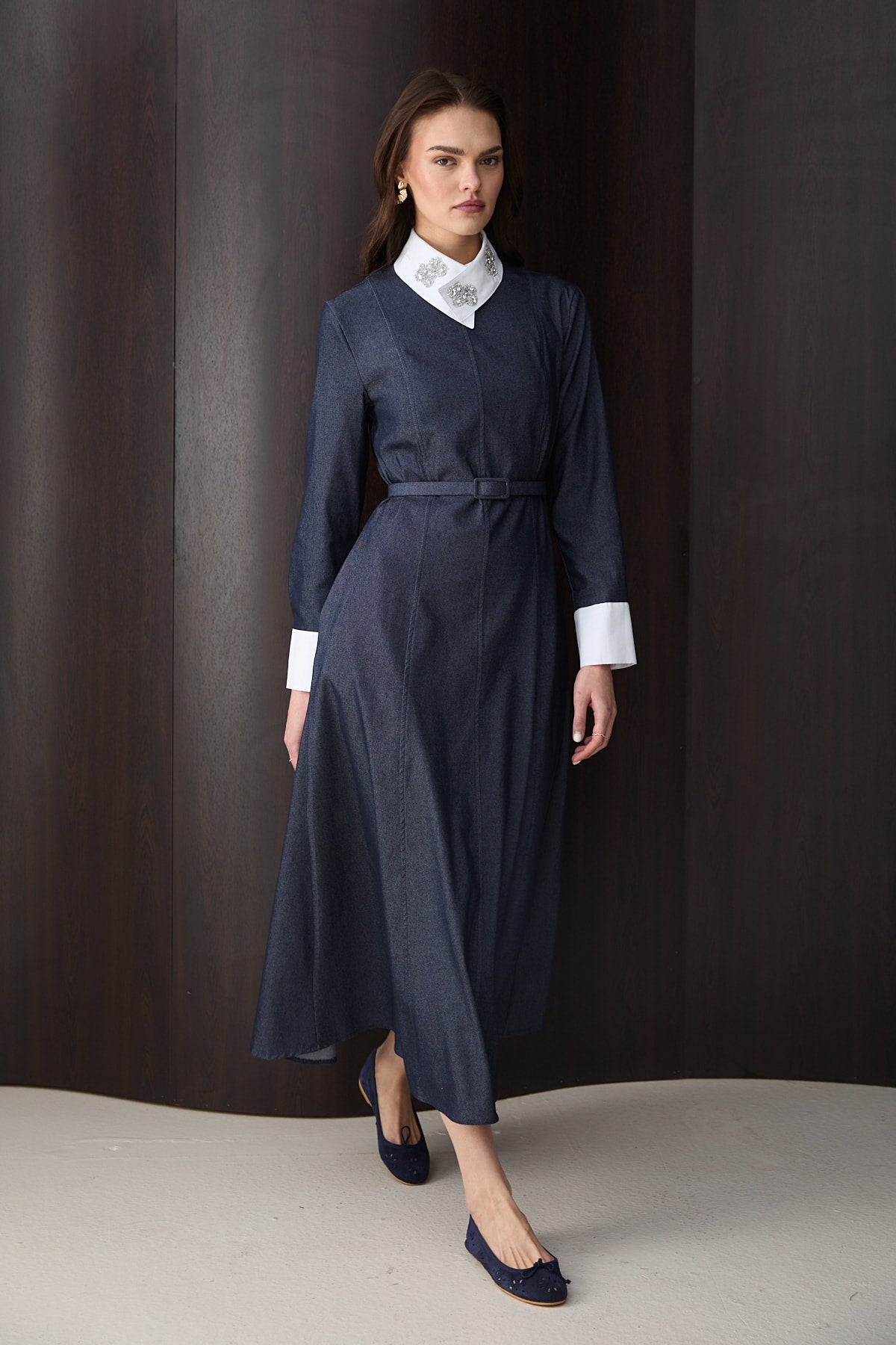 Yakada Detaylı Denim Elbise 32-2791