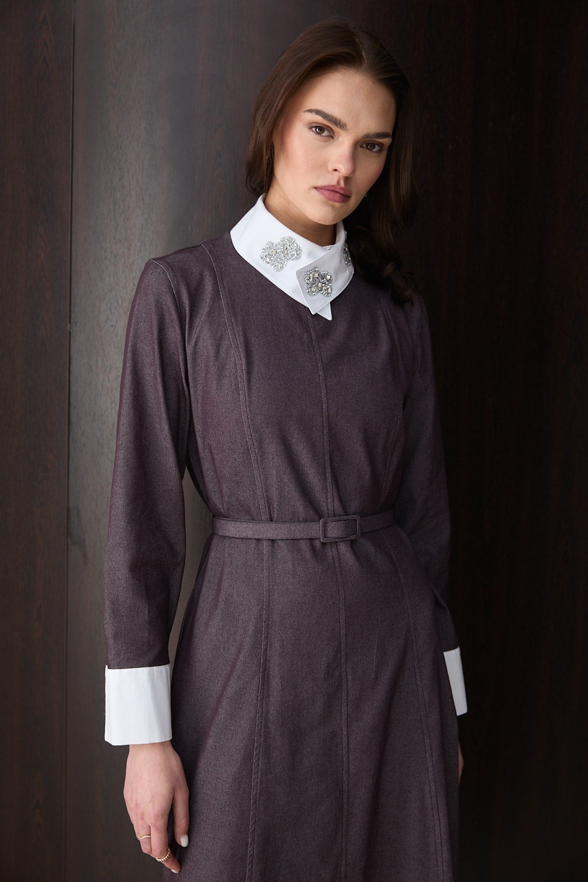 Yakada Detaylı Denim Elbise 32-2791