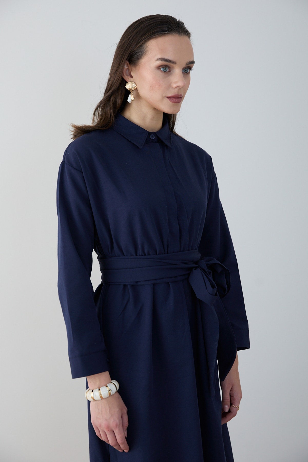 Kuşaklı Poplin Elbise 68-6302
