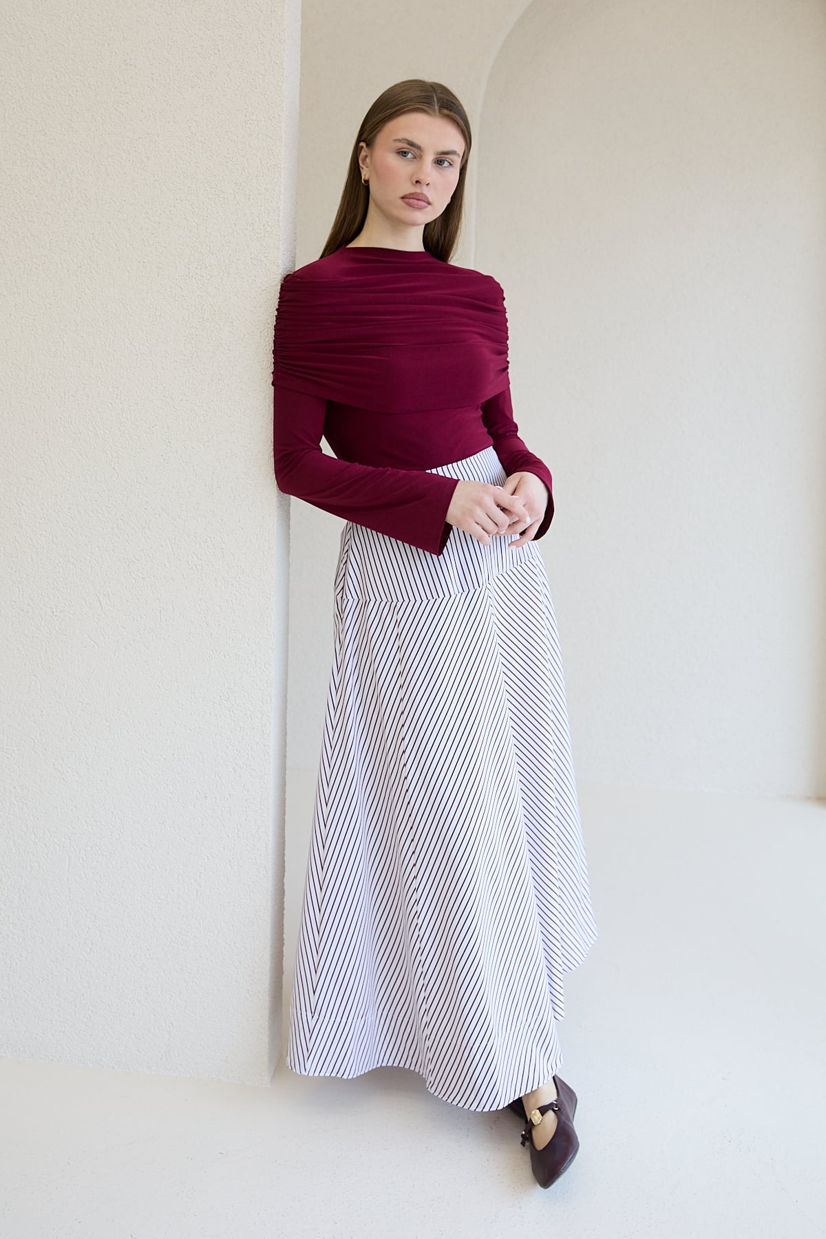 Çizgili Poplin Etek 32-2828