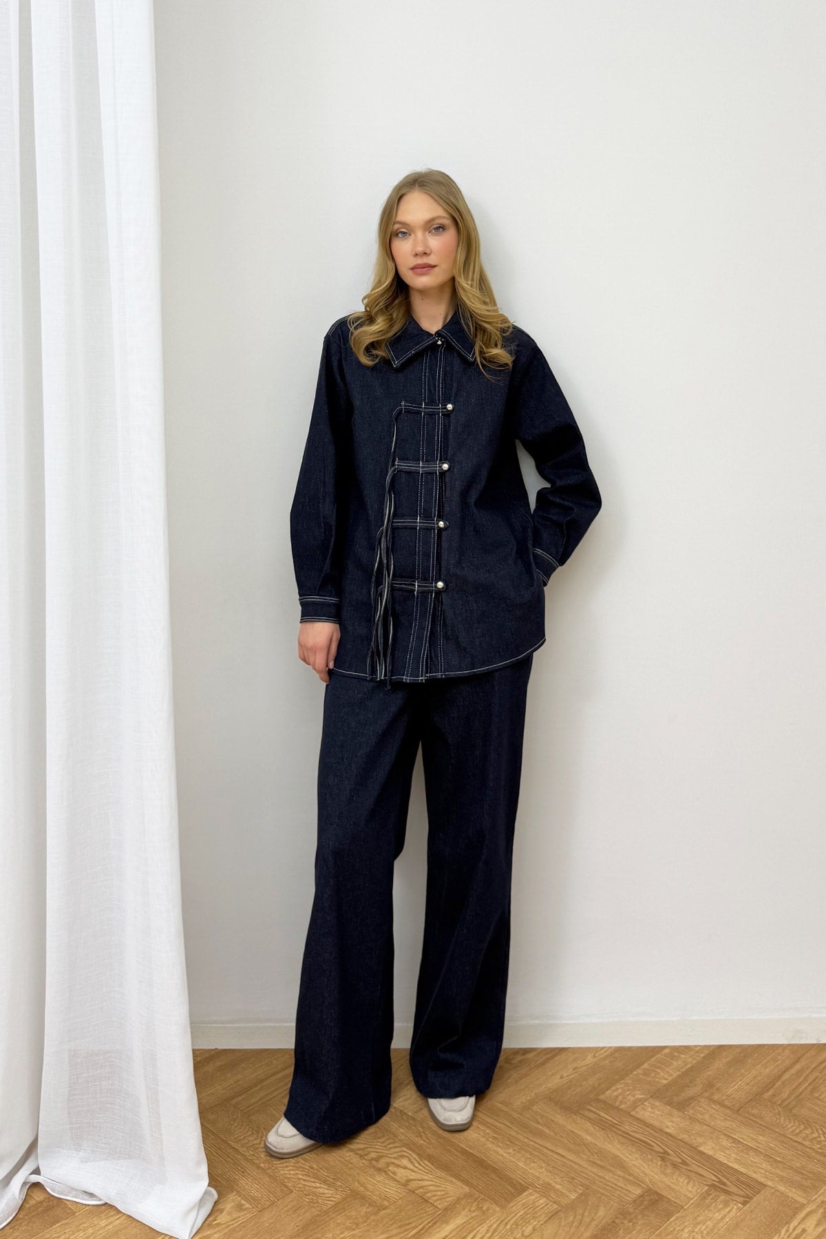Düğmeli Denim Takım 3-4554