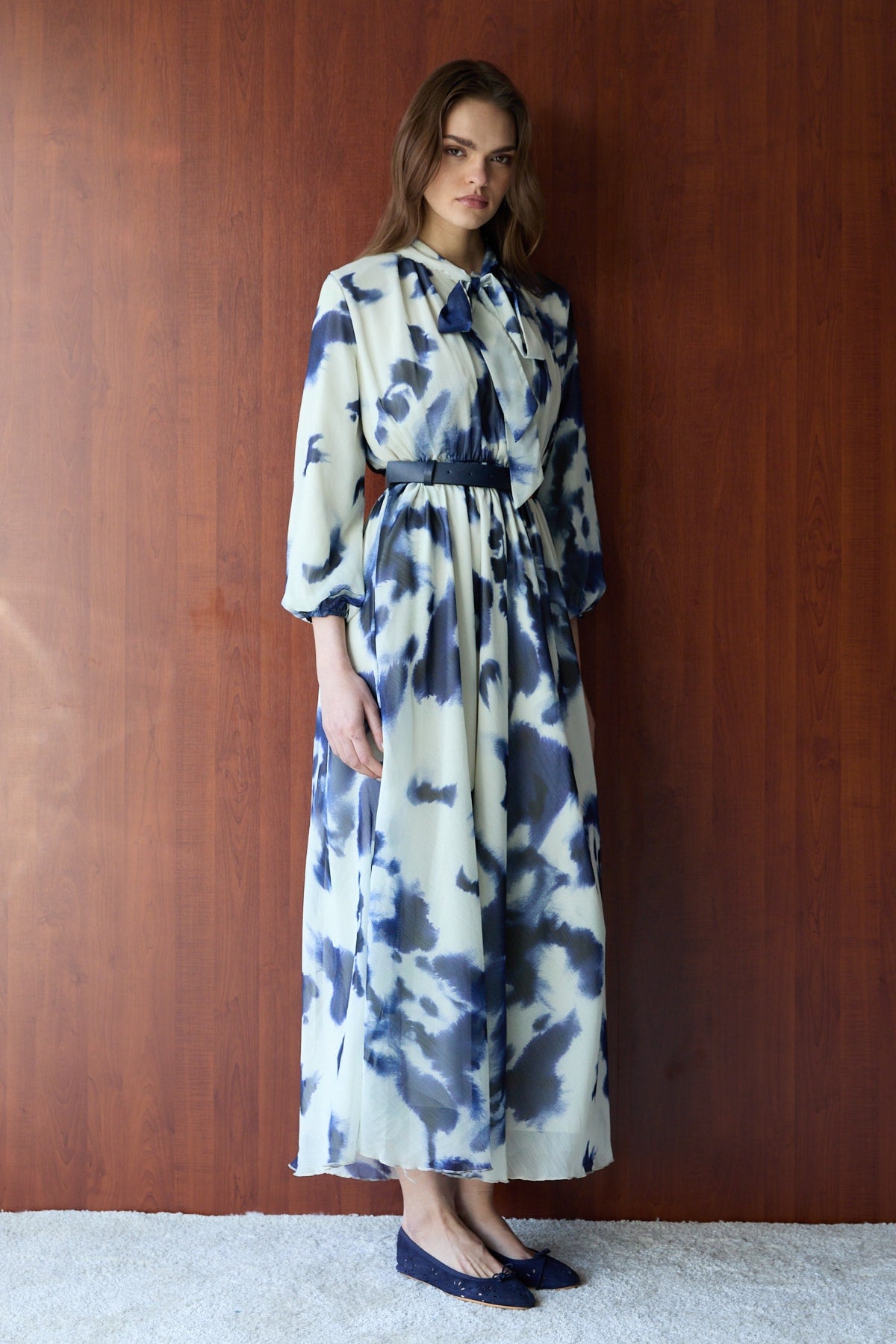 Desenli Kemerli Elbise 32-2726