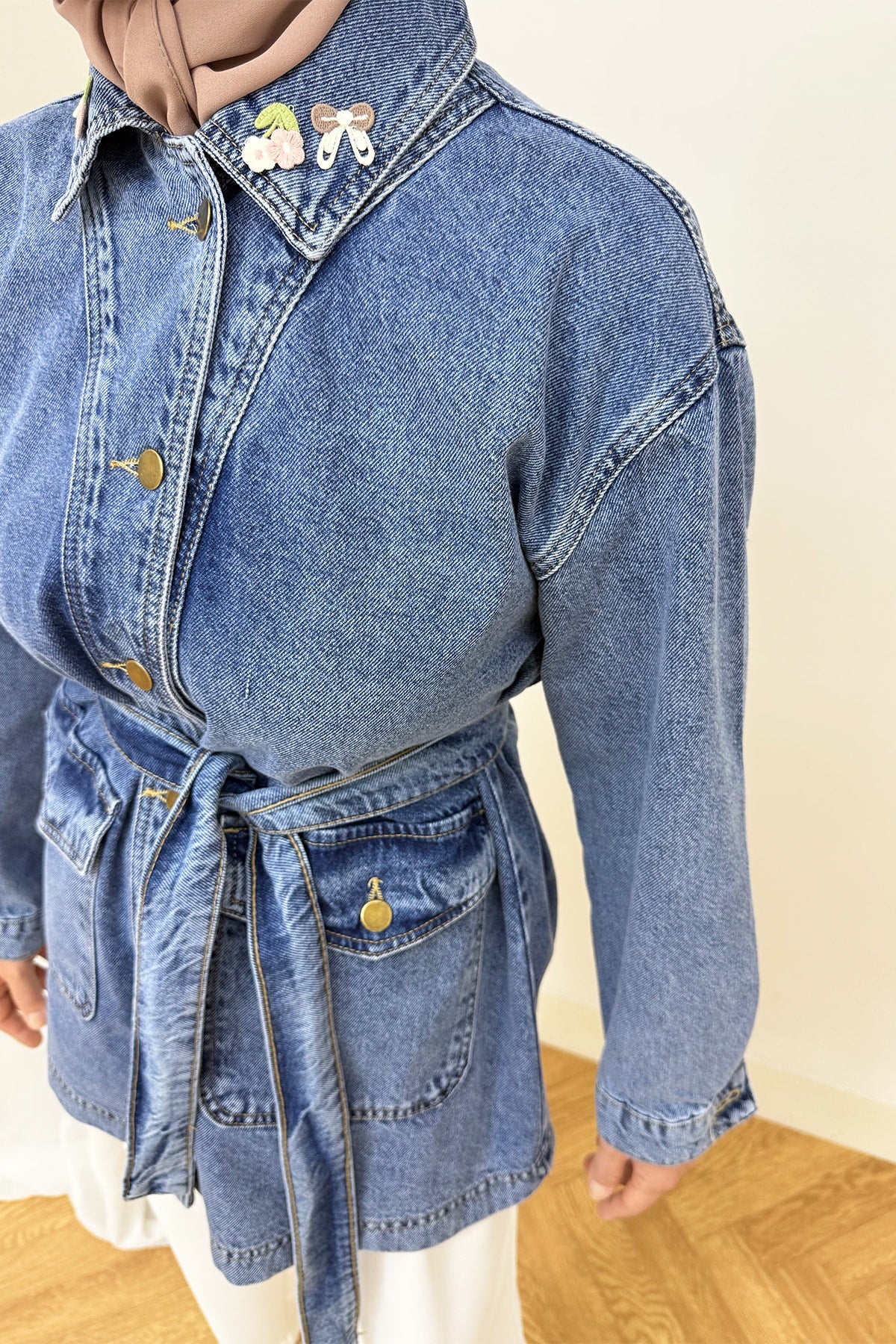 Aksesuarlı Denim Ceket 3-721